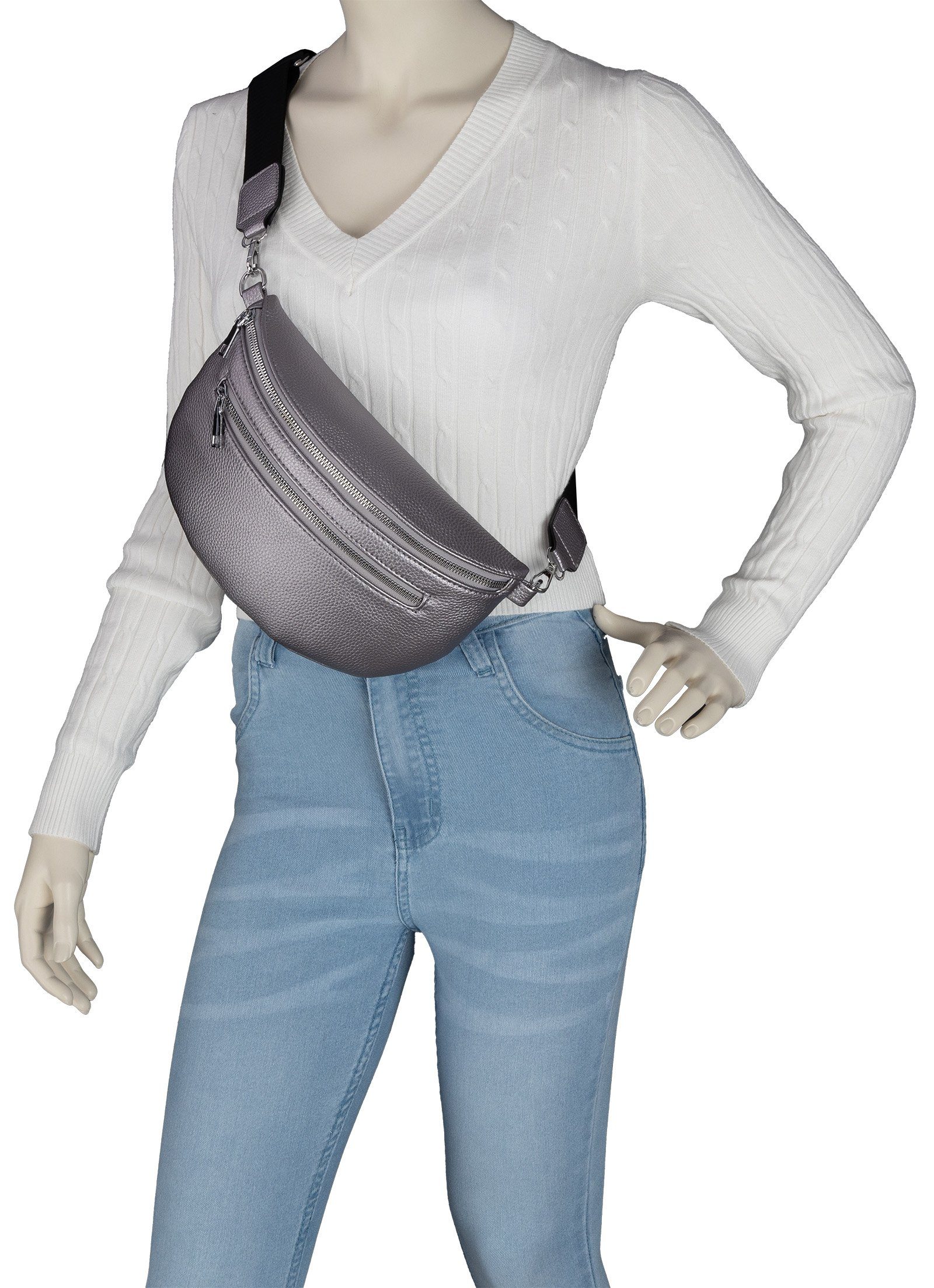 EAAKIE Gürteltasche Bauchtasche Umhängetasche Crossbody-Bag Kunstleder Italy-Design, als Schultertasche, CrossOver, Umhängetasche tragbar