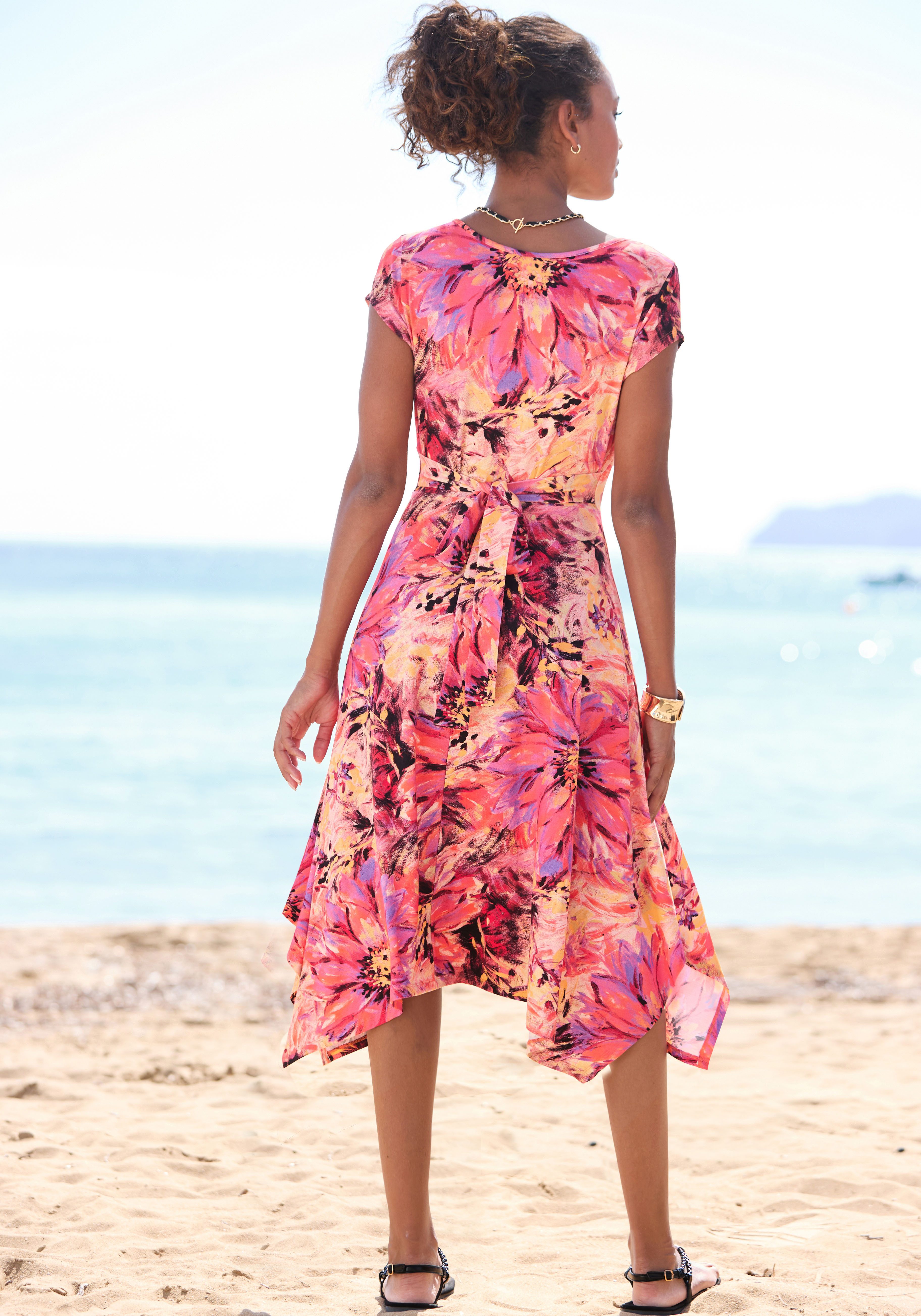 Beachtime Sommerkleid mit Zipfelsaum und Schleife, Jerseykleid, asymmetrisches Rockteil