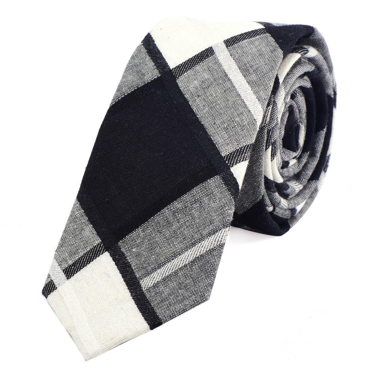 DonDon Krawatte Herren Krawatte 6 cm mit Karos oder Streifen (Packung, 1-St., 1x Krawatte) Baumwolle, kariert oder gestreift, für Büro oder festliche Veranstaltungen elfenbein-weiß-schwarz kariert 2