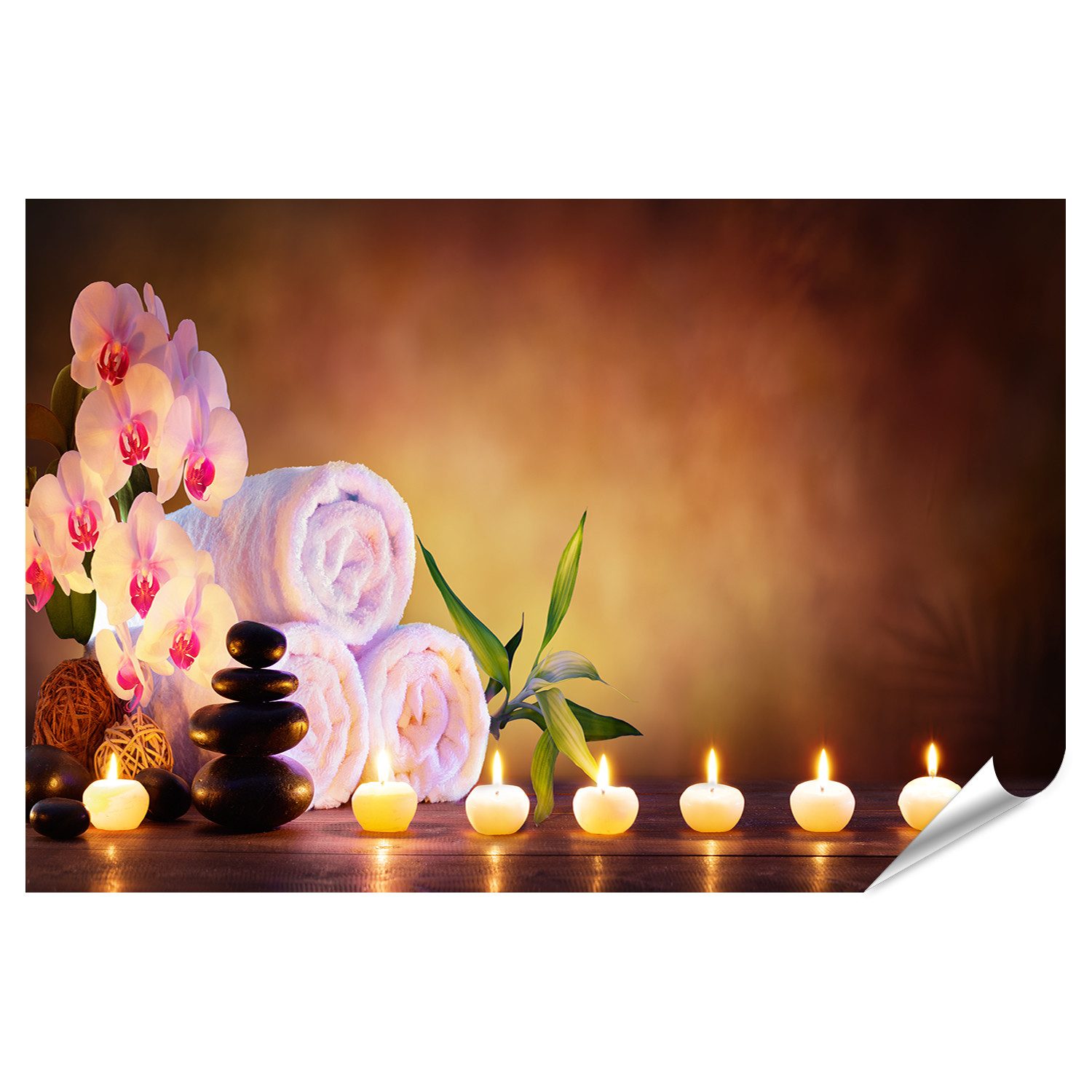 islandburner Poster Spa Konzept Massage Steine Handtücher Kerzen Wellness Beauty Bilder