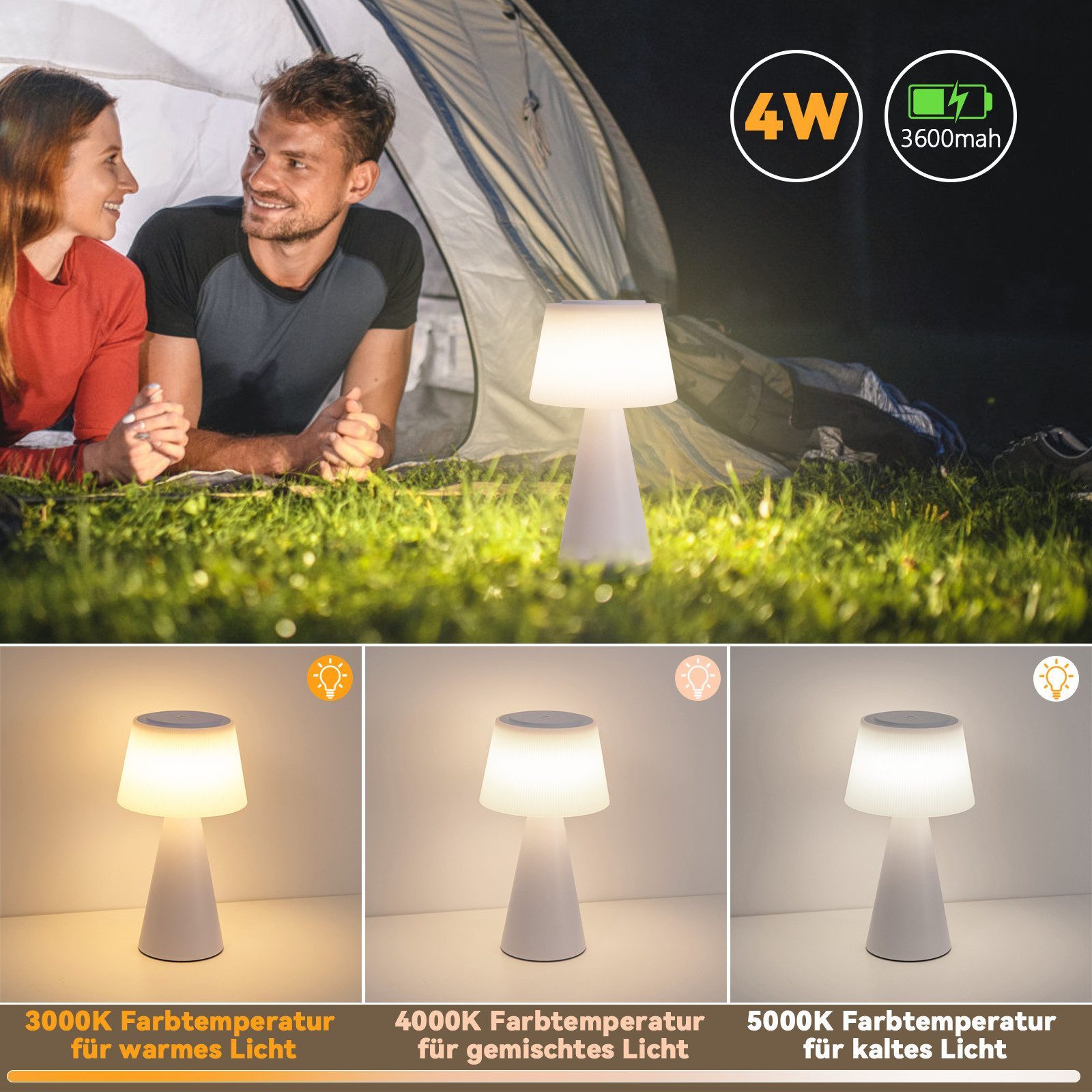 Nettlife LED Tischleuchte Kabellos Touch Nachttischlampe Schwarz/Weiß Dimmb günstig online kaufen