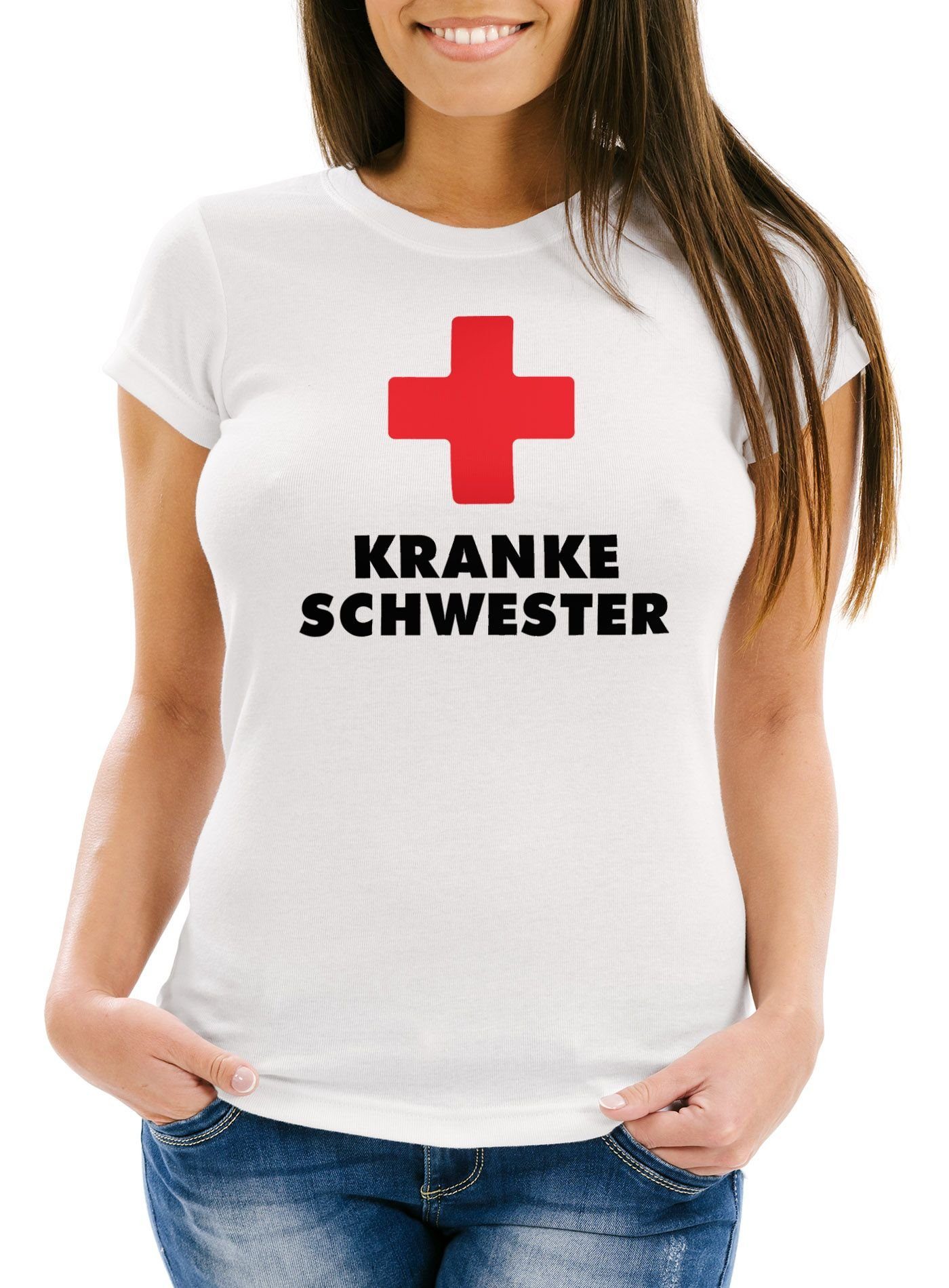 Print-Shirt Kranke Schwester Damen T-Shirt Slim Fit