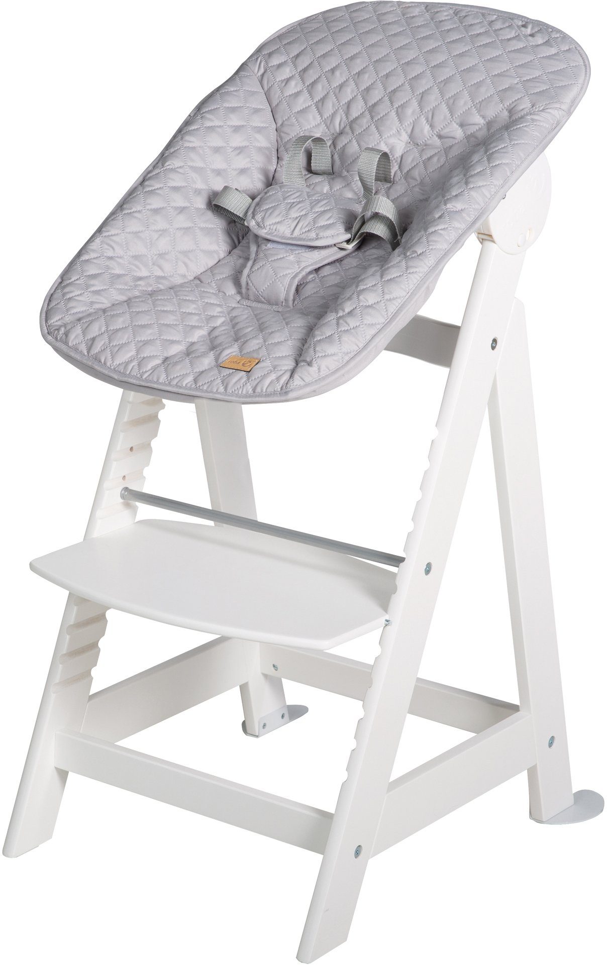 Up, Neugeborenen-Aufsatz Hochstuhl 2-in-1 Style, roba® mit Born Treppenhochstuhl Set silbergrau/weiß