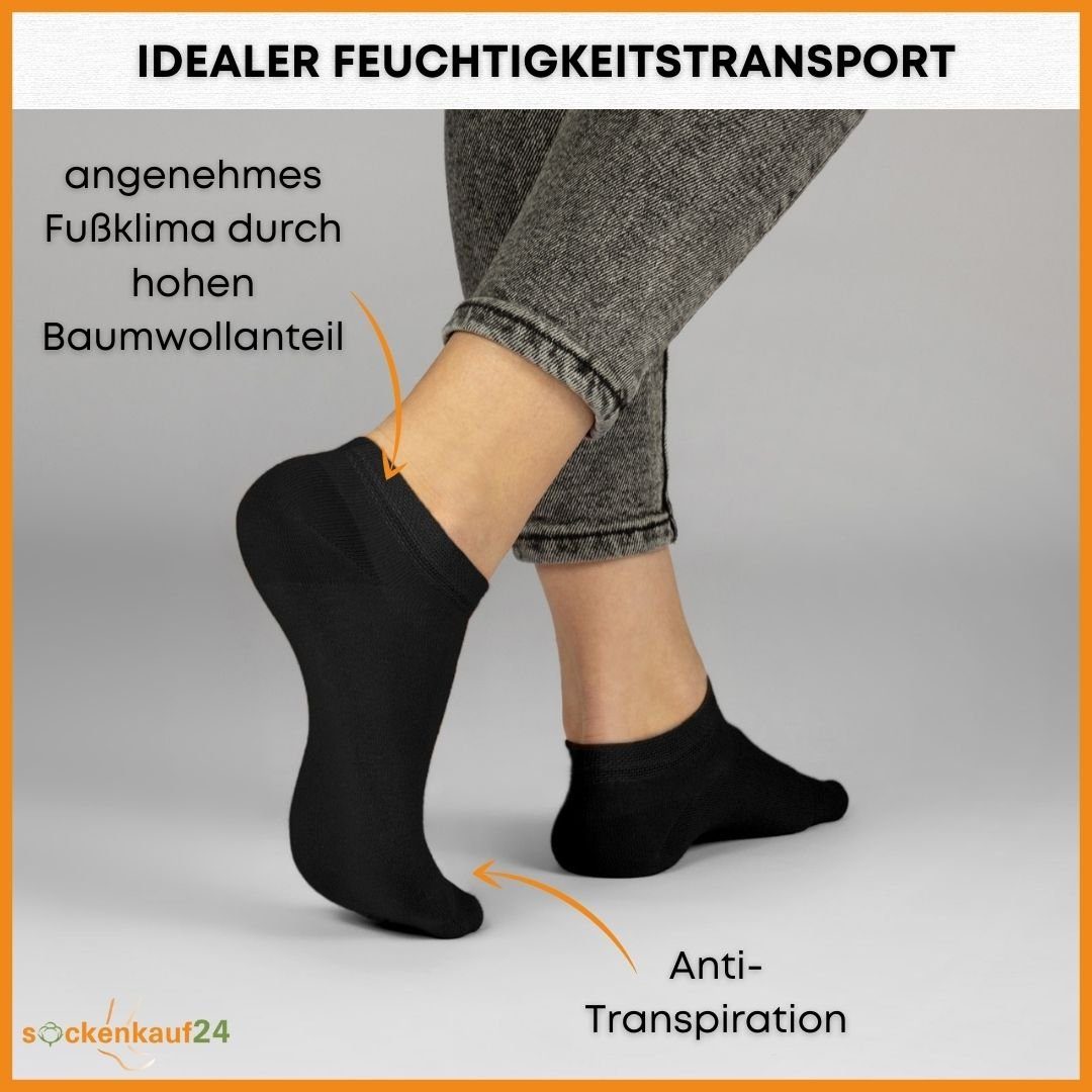 Damen WP Socken Sneakersocken ohne 70102T Naht sockenkauf24 Baumwolle & (Exclusive (5xSchw/5xWeiß, Premium - gekämmter 10 Line) Sneaker aus drückende Herren Paar 39-42)