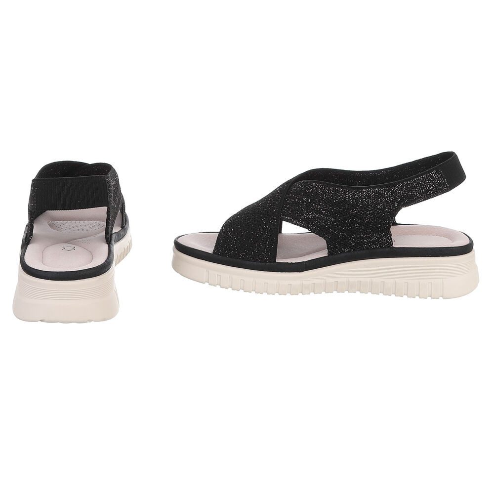 Ital-Design Damen Sandalette mit Keilsohle und Strickoptik Riemchensandalette (91849503) Keilabsatz/Wedge Keilsandaletten in Schwarz – Bild 5 von 5