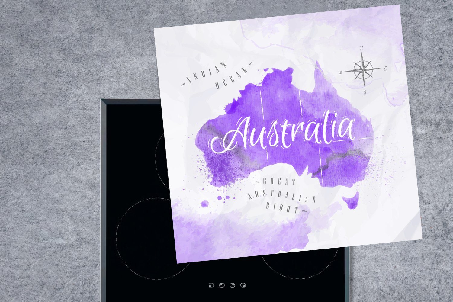 Australien Herdblende-/Abdeckplatte Aquarell, Vinyl, für küche Karte Ceranfeldabdeckung, 78x78 - cm, tlg), Arbeitsplatte - (1 MuchoWow