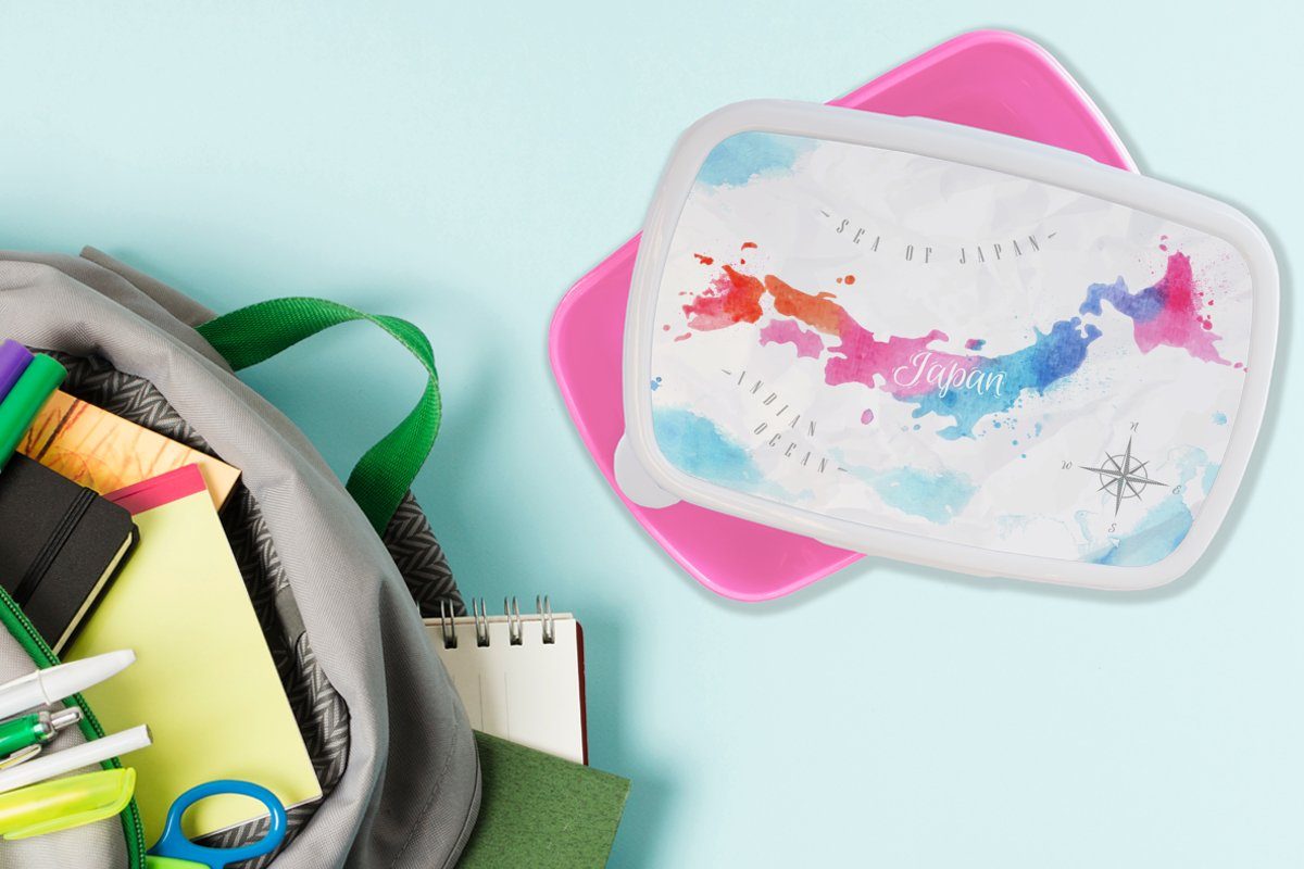 Lunchbox - Japan, Brotdose - Brotbox Kinder, Snackbox, Kunststoff, Erwachsene, rosa (2-tlg), für Karte Farbe Kunststoff MuchoWow Mädchen,