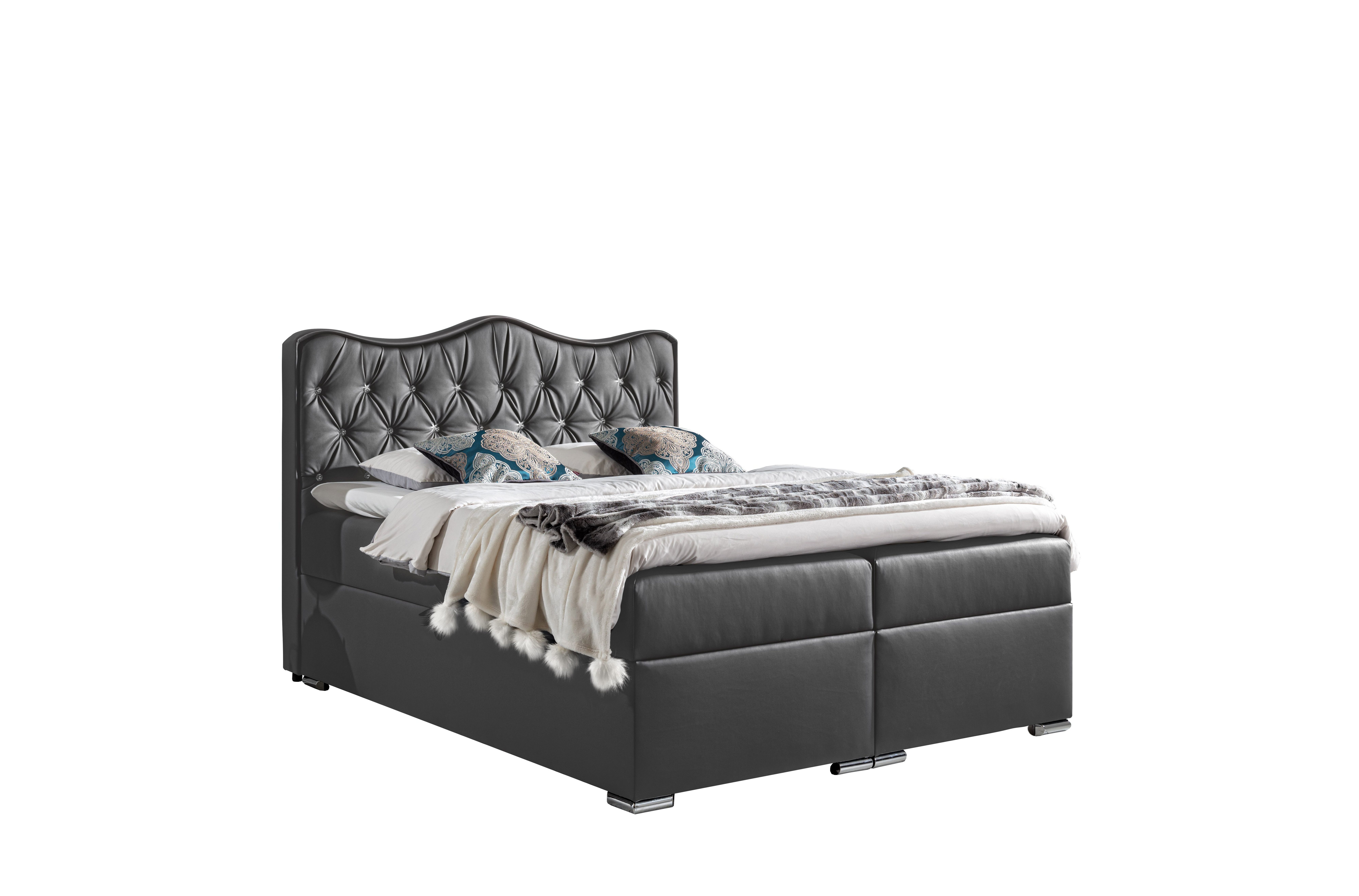 Furnix Boxspringbett TANSEL 120x200 und Ökoleder, veganes hochwertiges Grau PU-Leder Topper Bettkasten Bett mit