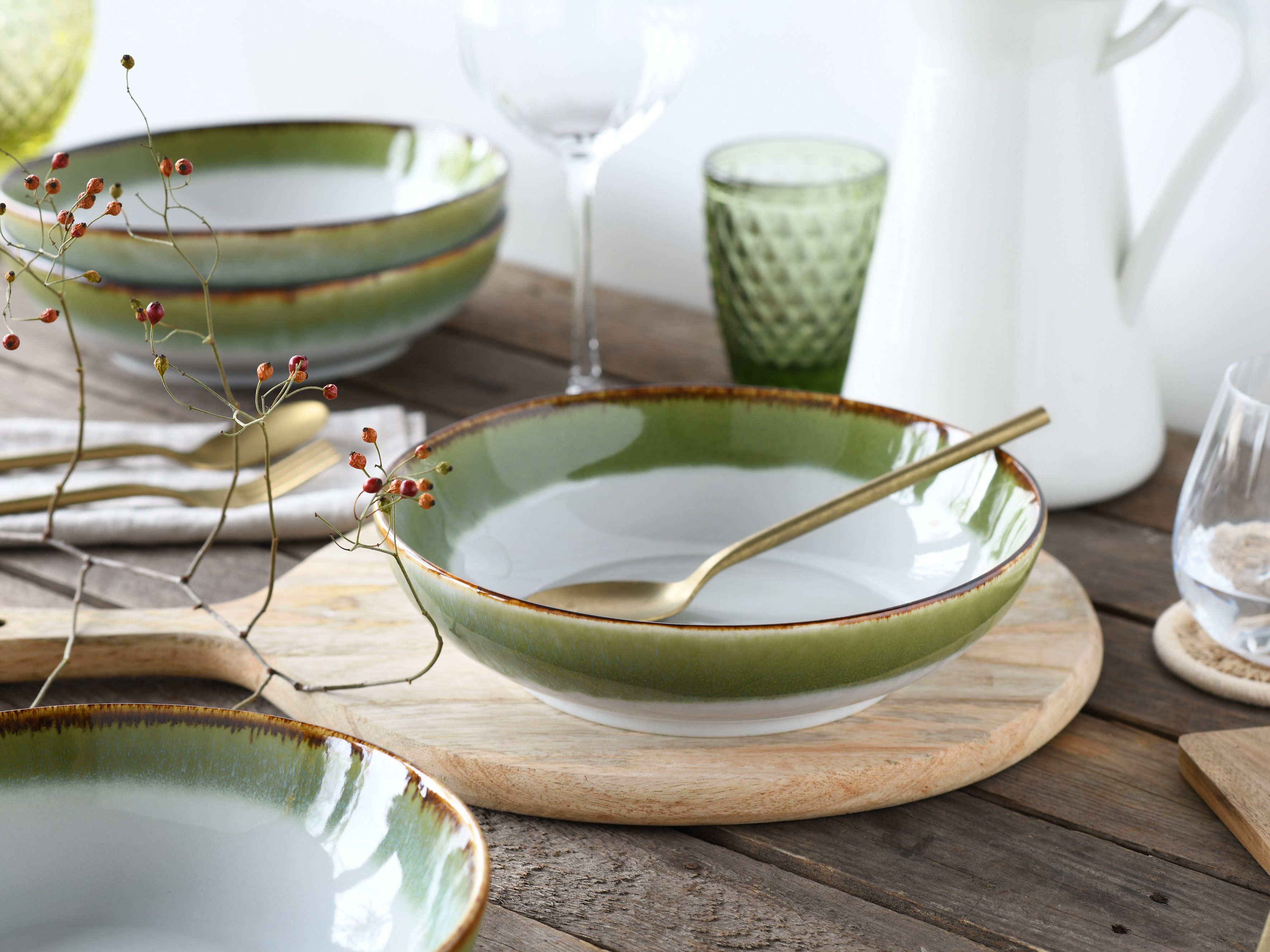 CreaTable Schale Cascade, Poke Bowl 22,5 cm 4-tlg, Steinzeug, (Set, 4-tlg), Rekativglasur, Healthy Food