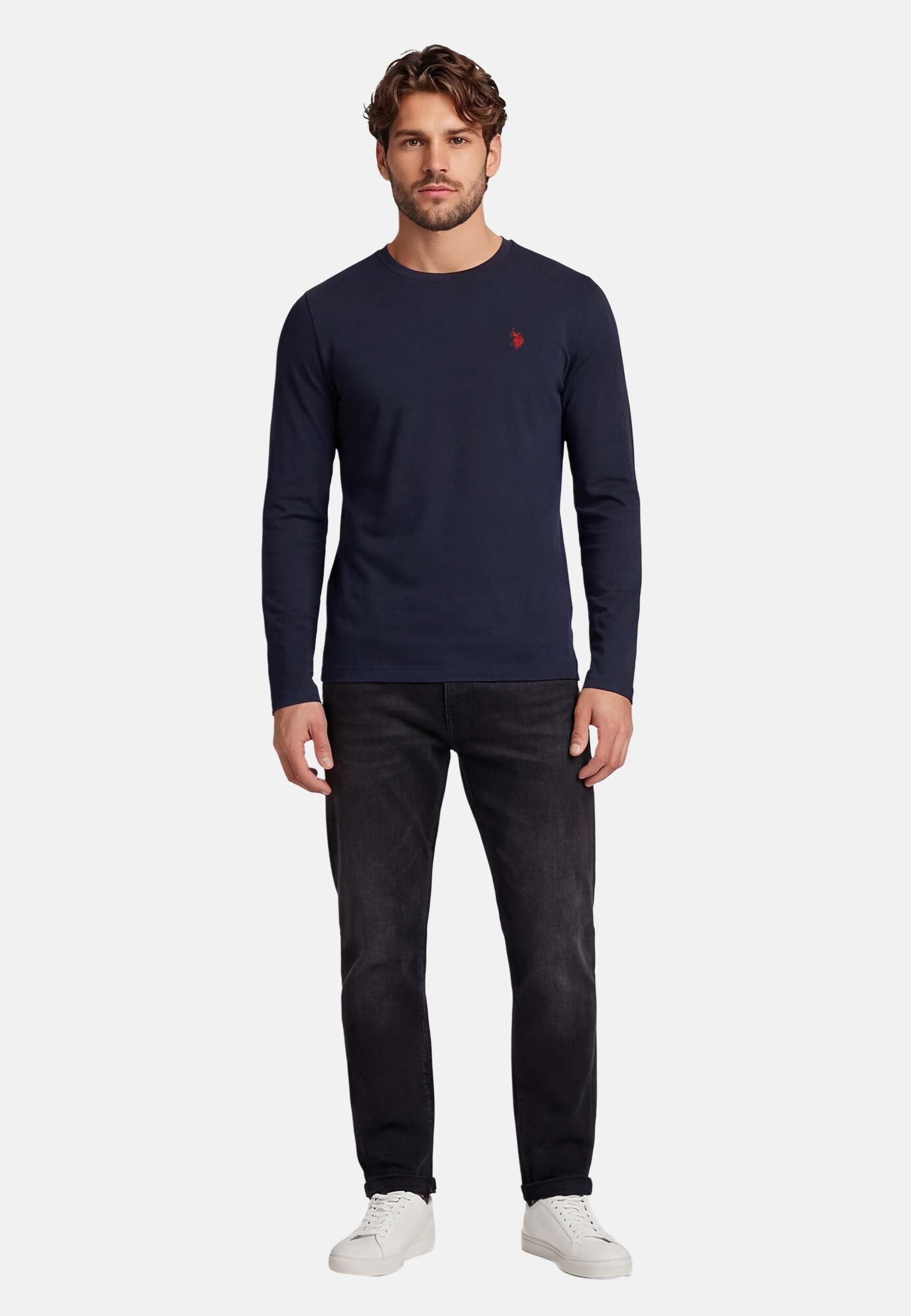 U.S. Polo Assn. Longsleeve USAaron – Herren Langarmshirt mit Logo-Stickerei mit Rundhalsausschnitt und klassischer Passform – Bild 2 von 5