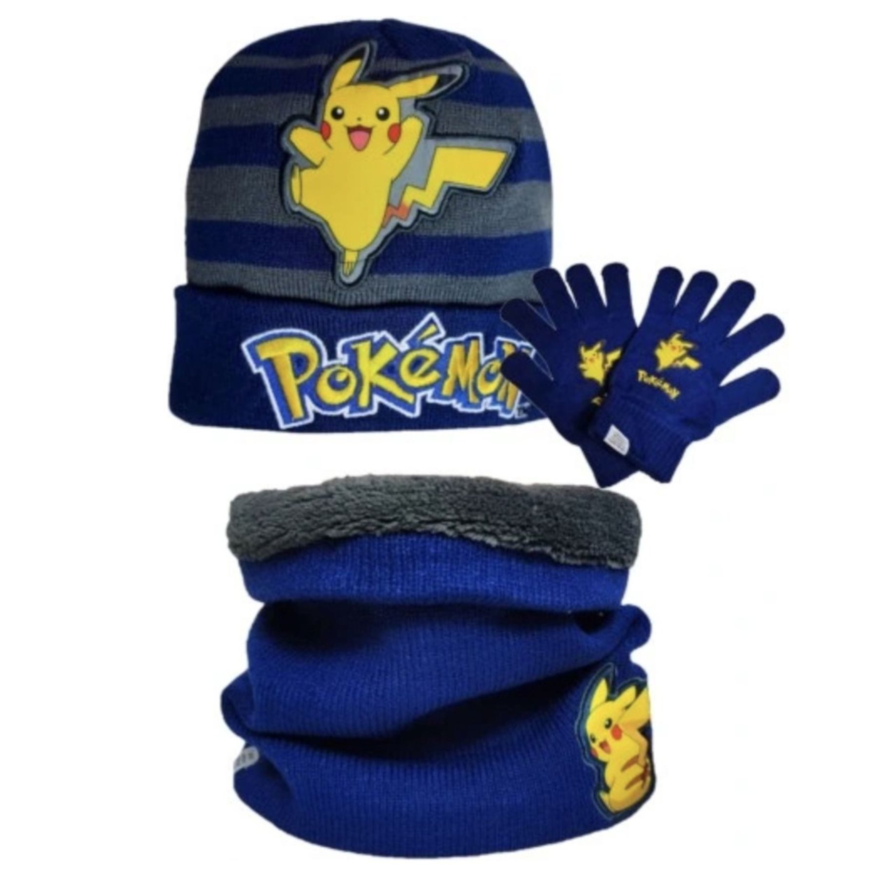POKÉMON Mütze & Schal 3-teiliges Winter Set Schlauchschal & Mütze & Handschuhe für Kinder (Accessoire-Set, 3-teiliges Set bestehend aus Mütze Schlauchschal und Handschuhen) 3-teiliges Winterset im bunten Pokémon Design