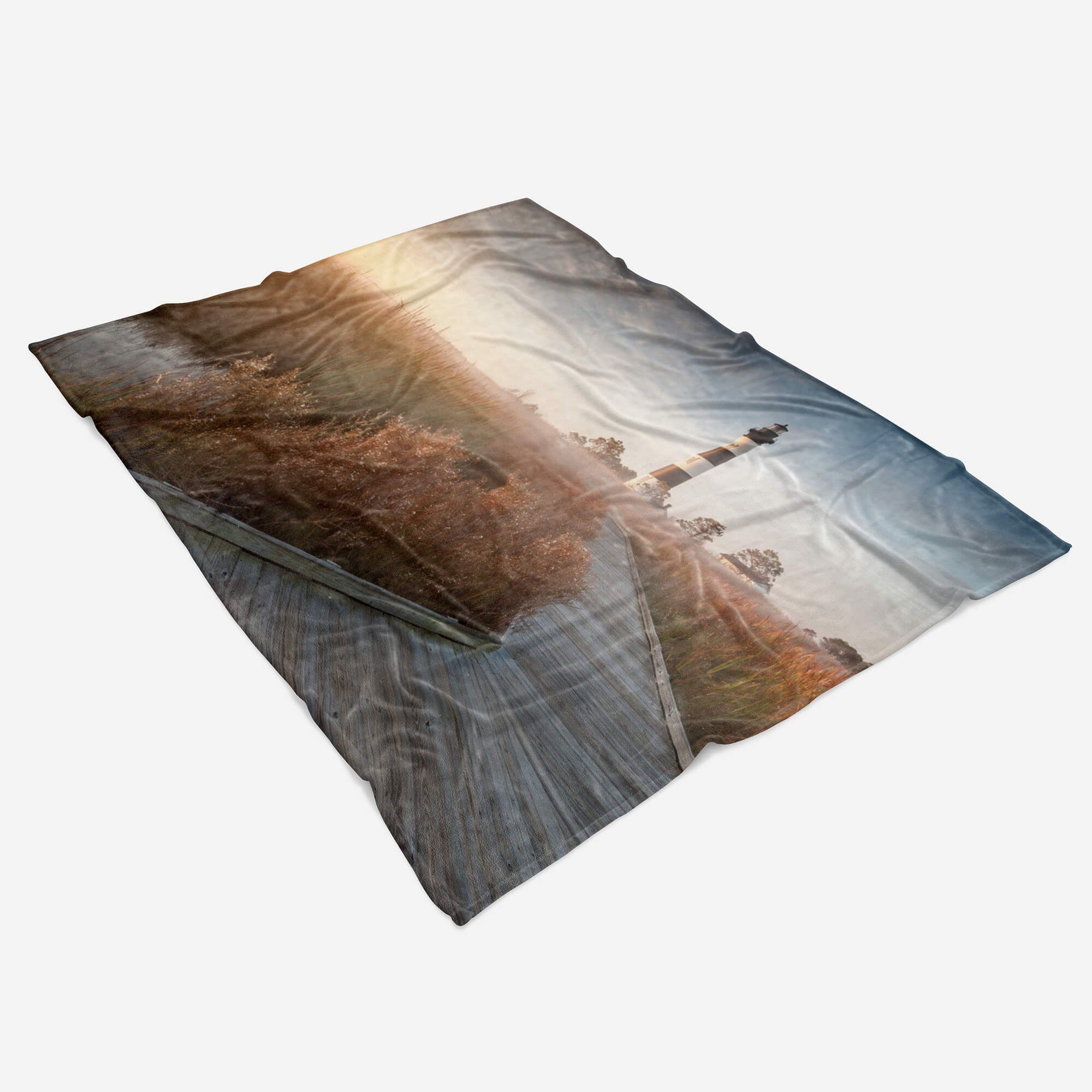 Baumwolle-Polyester-Mix mit Strandhandtuch Kuscheldecke Fotomotiv Art Saunatuch Handtuch Handtücher Handtuch Leuchtturm, Sinus Ostsee (1-St),