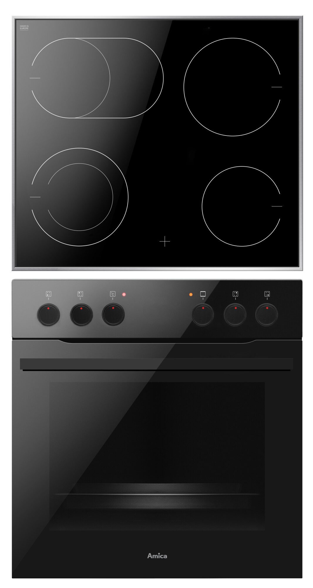 Amica Elektro-Herd-Set Fusion Design EHCX 933 000 S, mit Teleskopauszug nachrüstbar, Steam Clean, Zuverlässiger Kochkomfort für den täglichen Küchenalltag