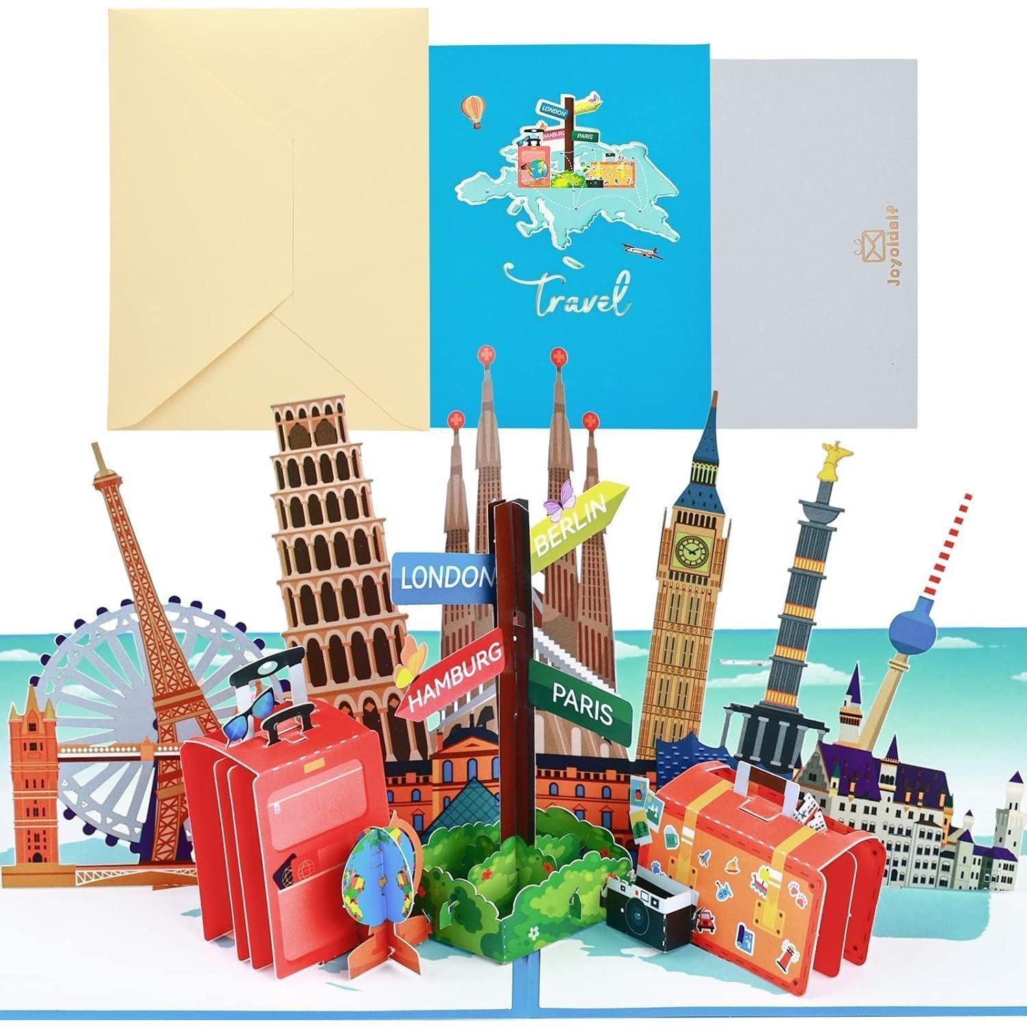 LuxusKollektion Geschenkkarte Reisegutschein 3D Pop Up Flugticket Geldgeschenk blau
