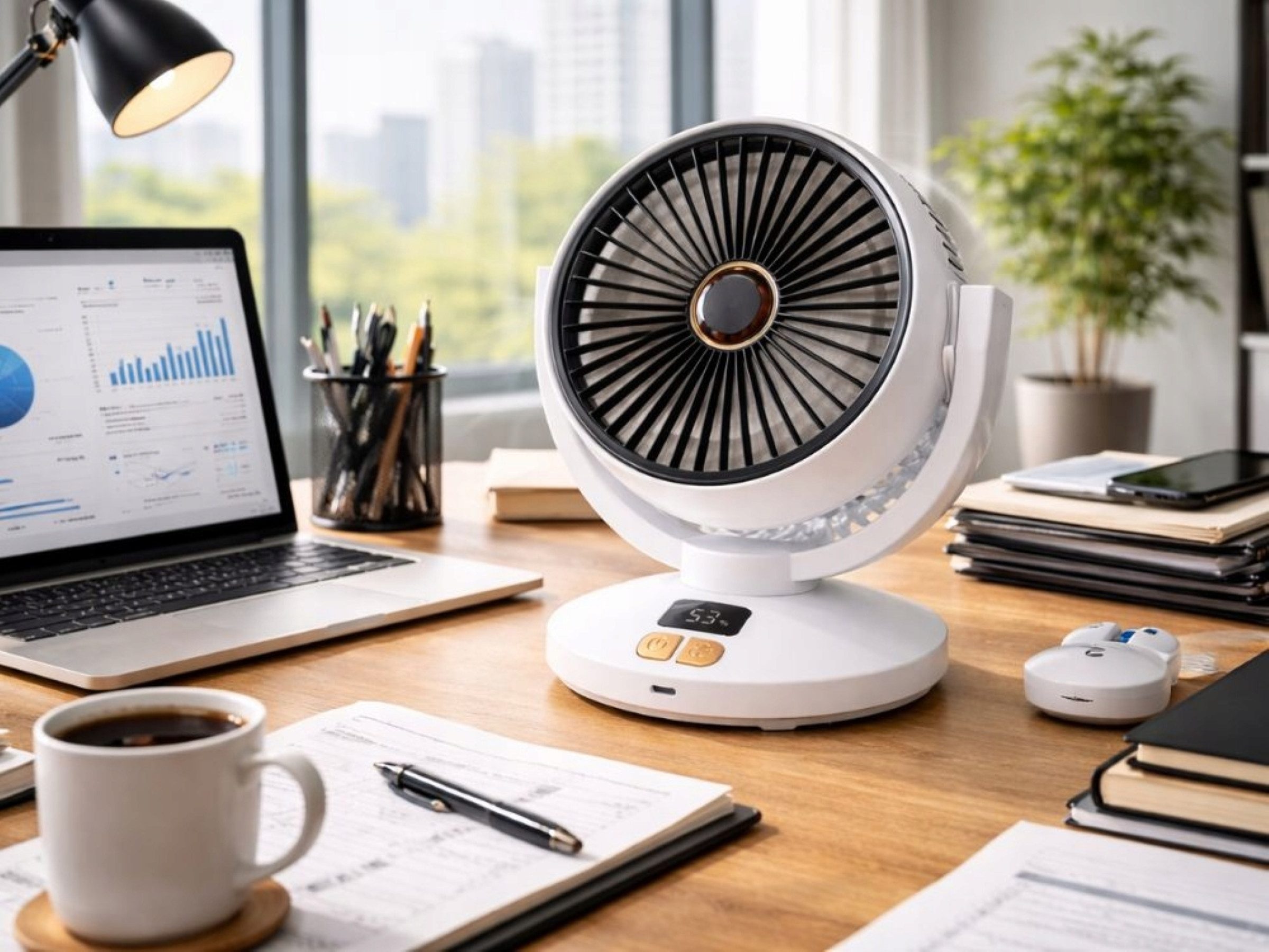 Verkgroup Tischventilator Kabelloser Tischventilator Akku USB-C 6 Stufen Oszillation Timer Weiß, Kabelloser Betrieb, 6 Geschwindigkeitsstufen, Timer, Oszillation
