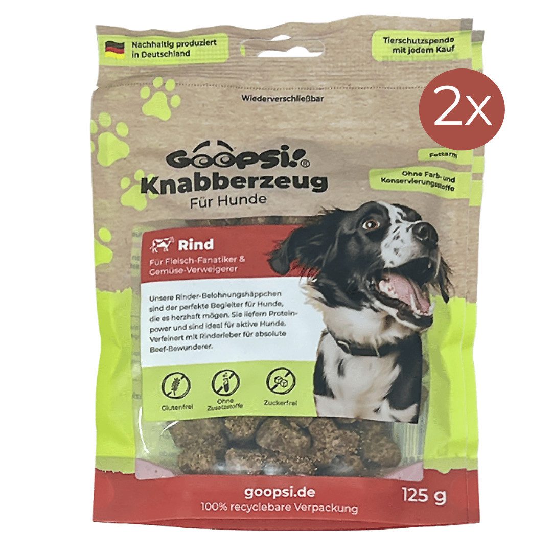 GOOPSI Hundeleckerli Rind - getreidefrei & ohne Zucker aus Deutschland, 2St., 250g, je Beutel 125g, Hundefutter leckerlis Hund, Hundtraining Snack