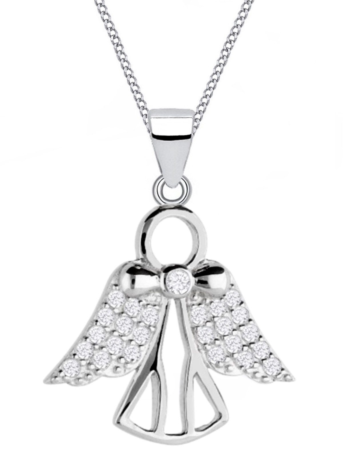 Goldene Hufeisen Kette mit Anhänger Halskette Kinder Engel Anhänger Kette 925 Silber Echtschmuck, 925 Sterling Silber mit Zirkonia, Silberschmuck für Kinder