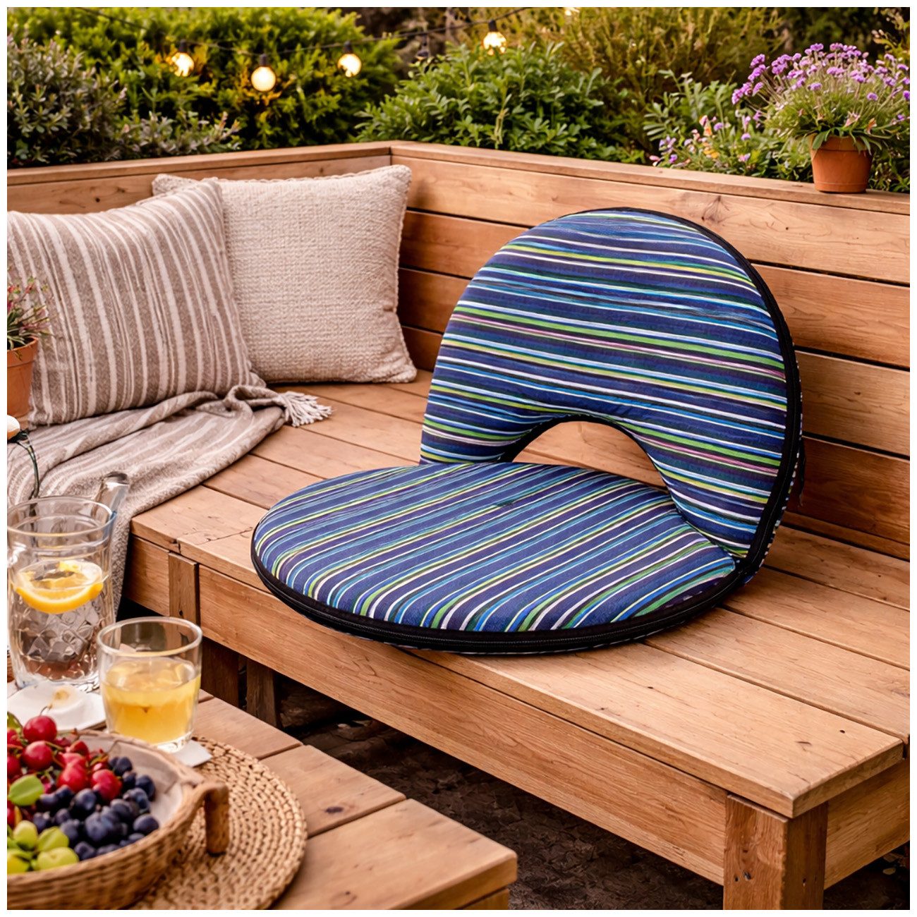 HTI-Living Relaxsessel Bodensessel rund gestreift klappbar für Indoor und Outdoor (1 Stück)