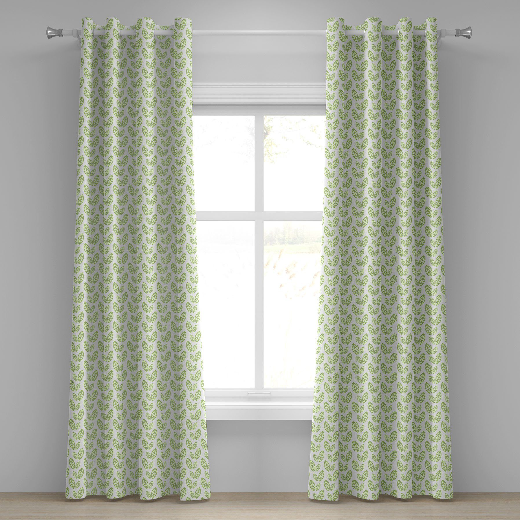 Gardine Dekorative 2-Panel-Fenstervorhänge für Schlafzimmer Wohnzimmer, Abakuhaus, Grünes Blatt Abstrakt Simplistic