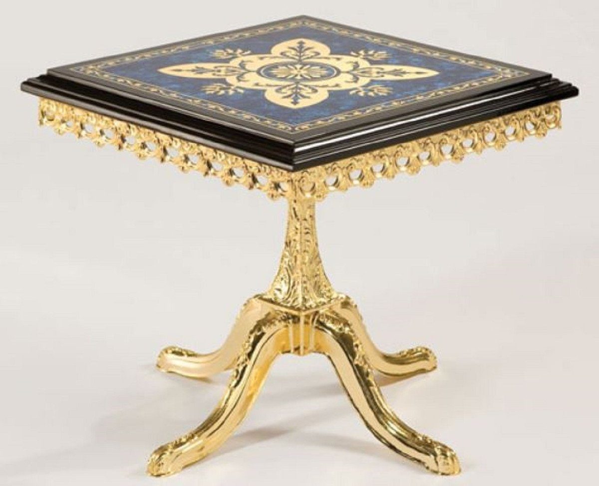 Casa Padrino Beistelltisch Luxus Barock Beistelltisch Schwarz / Blau / Gold 53 x 53 x H. 50 cm - Edler Messing Tisch mit Massivholz Tischplatte - Barock Möbel