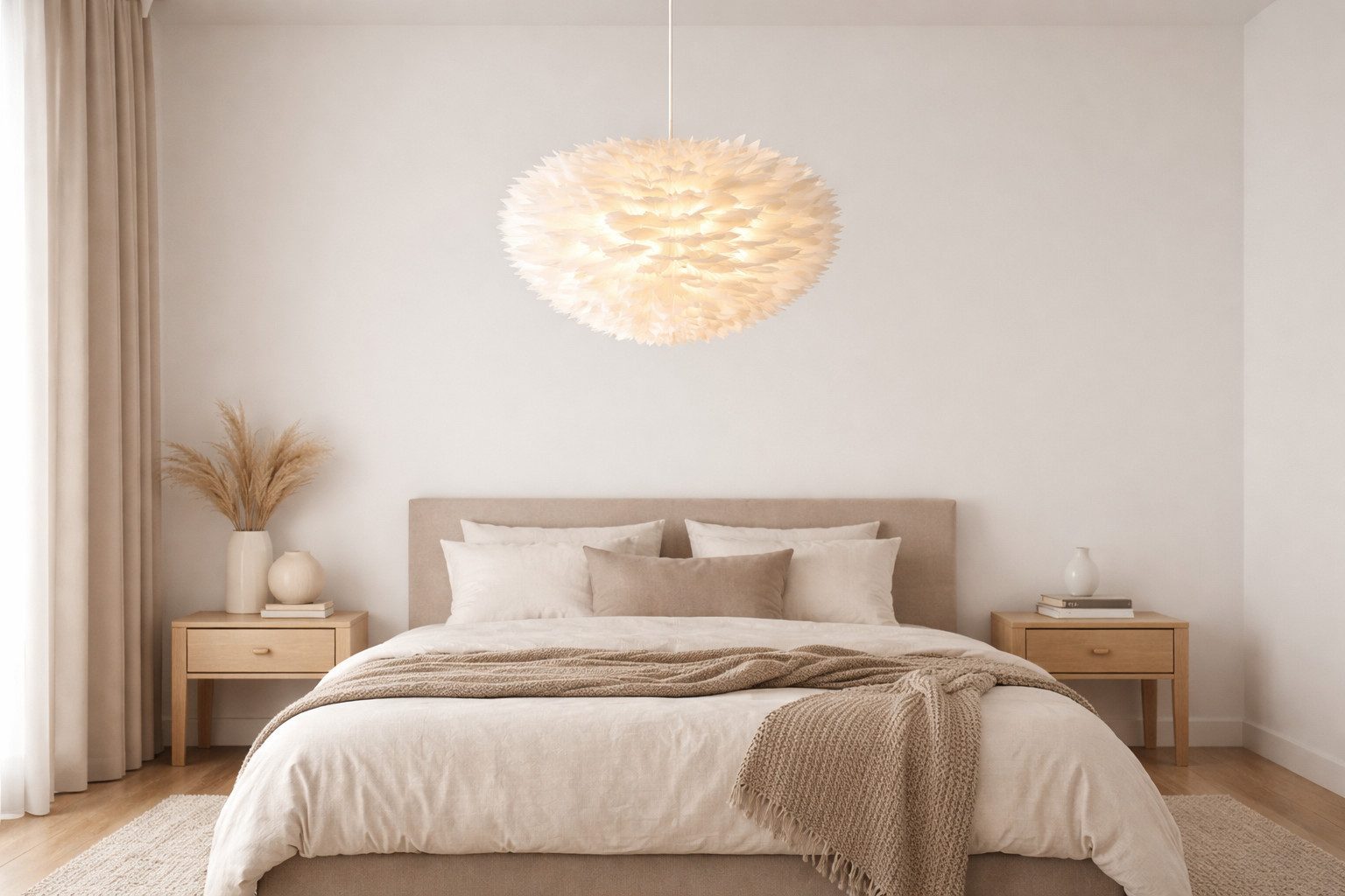 BOURGH Pendelleuchte VIOLA Federlampe Ø50cm - Nordische Pendelleuchte Decke günstig online kaufen