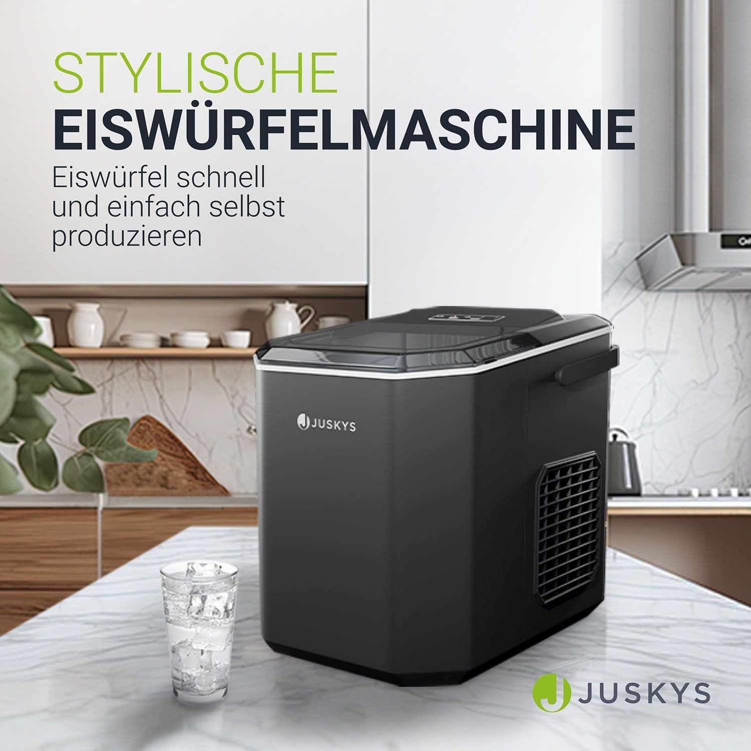 Juskys Eiswürfelmaschine IceOracle, 2 Größen, bis zu 12 kg pro Tag; mit Selbstreinigungsfunktion