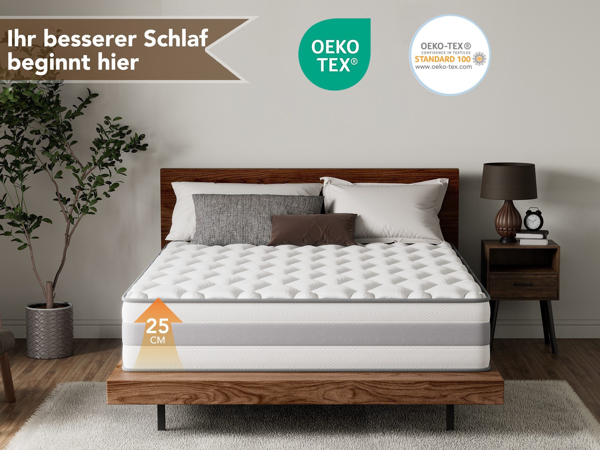 Taschenfederkernmatratze HOM Plus 7 Zonen Federkernmatratze, Luxus matratze, HOMAVO, 25 cm hoch, (Zertifizierte Qualität, passt sich dem Körper an und reduziert Druckpunkte), Doppelseitig erhältlich, orthopädisch