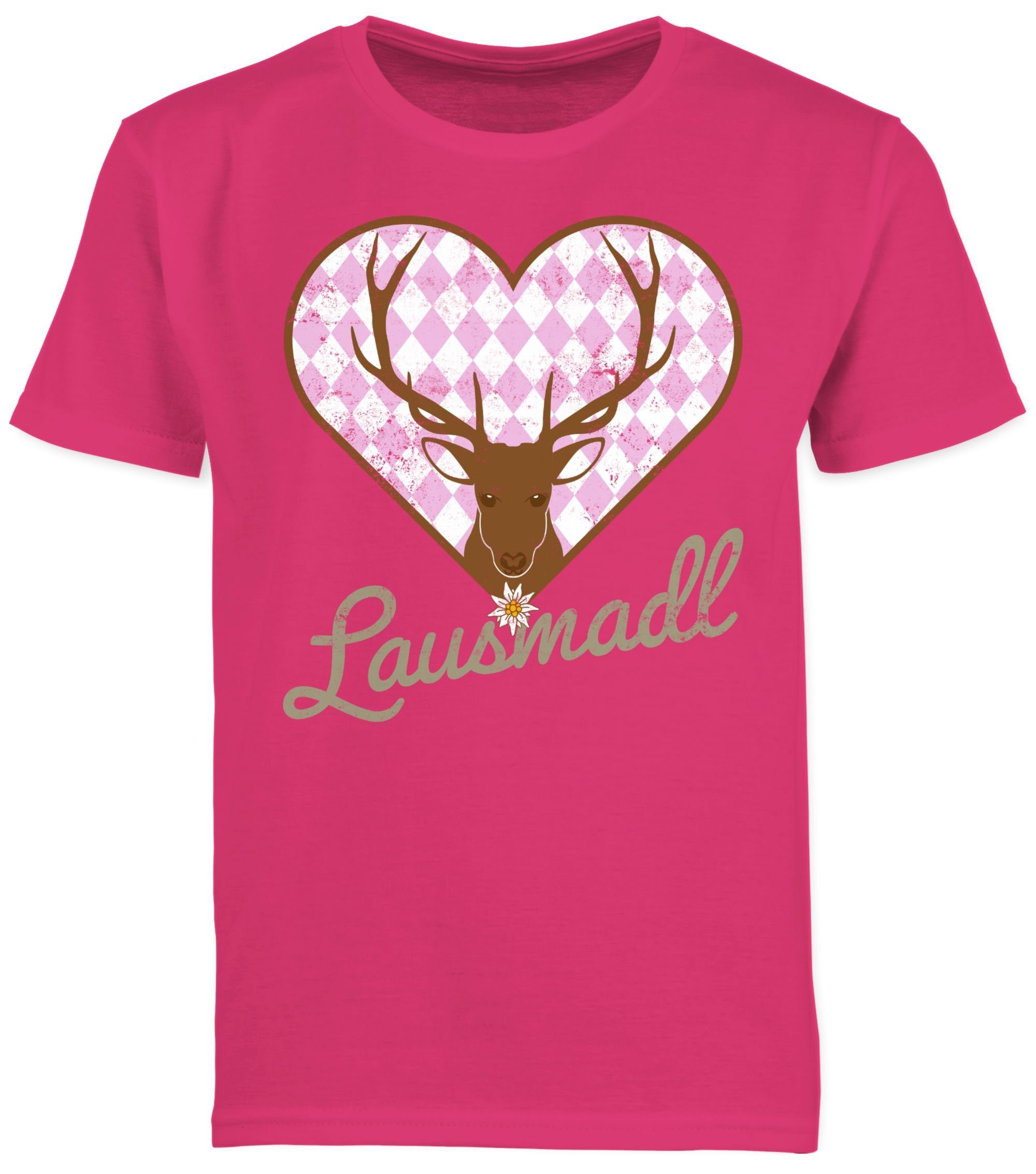 1 T-Shirt Lausmadl Oktoberfest Shirtracer Hirsch für Kinder Mode Outfit Fuchsia