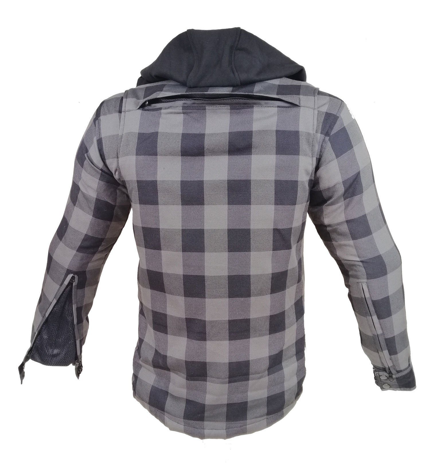 Alpha Speeds Motorradjacke Flanell-Holzfäller Motorrad KEV ARAMID Lumber Biker Hemd PRO Grau (Wasserdicht & Winddicht & Atmungsaktiv + wasserdichte Reißverschlüsse) mit abnehmbare Kapuze & Innenjacke, All Season, inklusive Protektoren