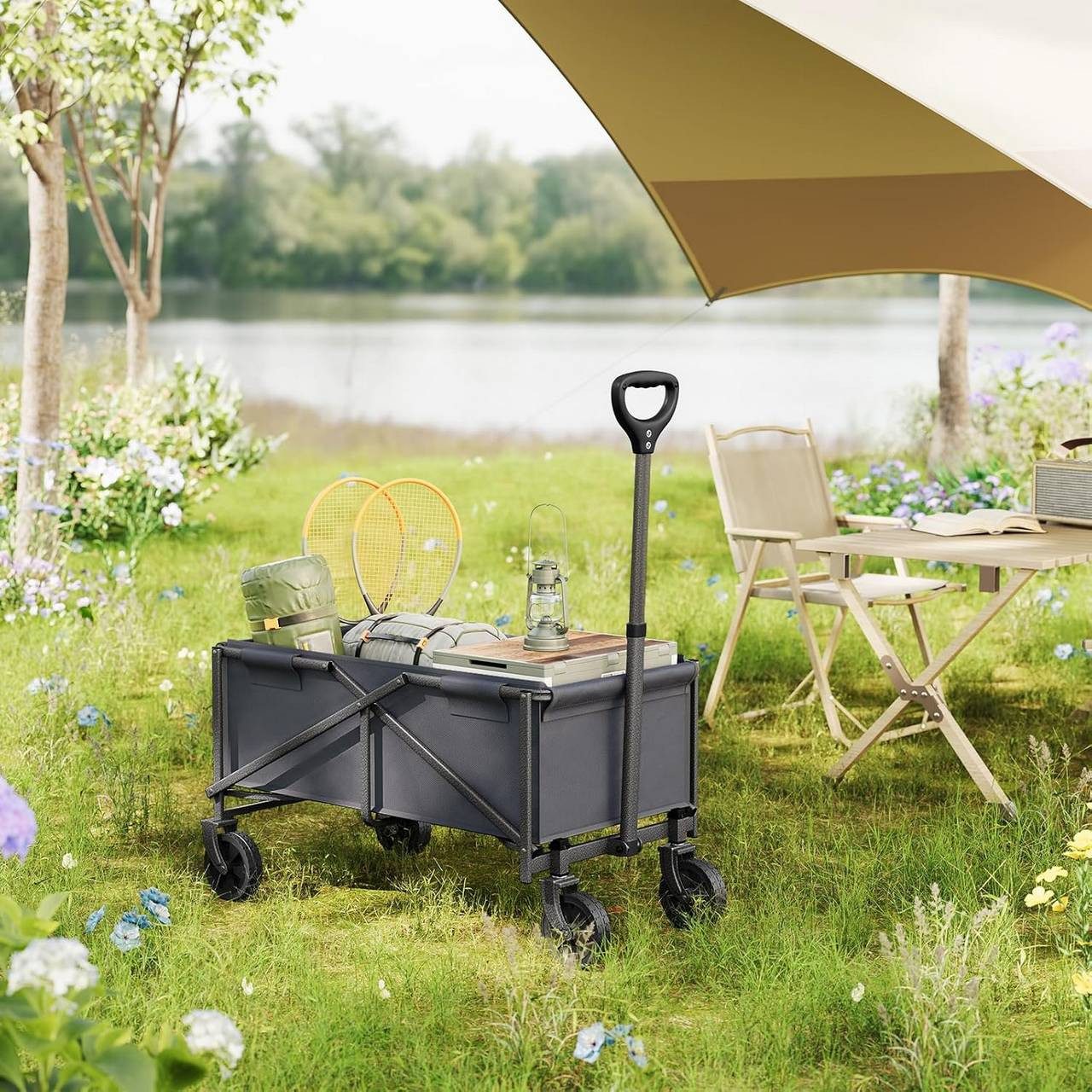Woltu Rollwagen, (1 St), Faltbarer Gartenwagen, Verstellbarer Griff, für den Außenbereich