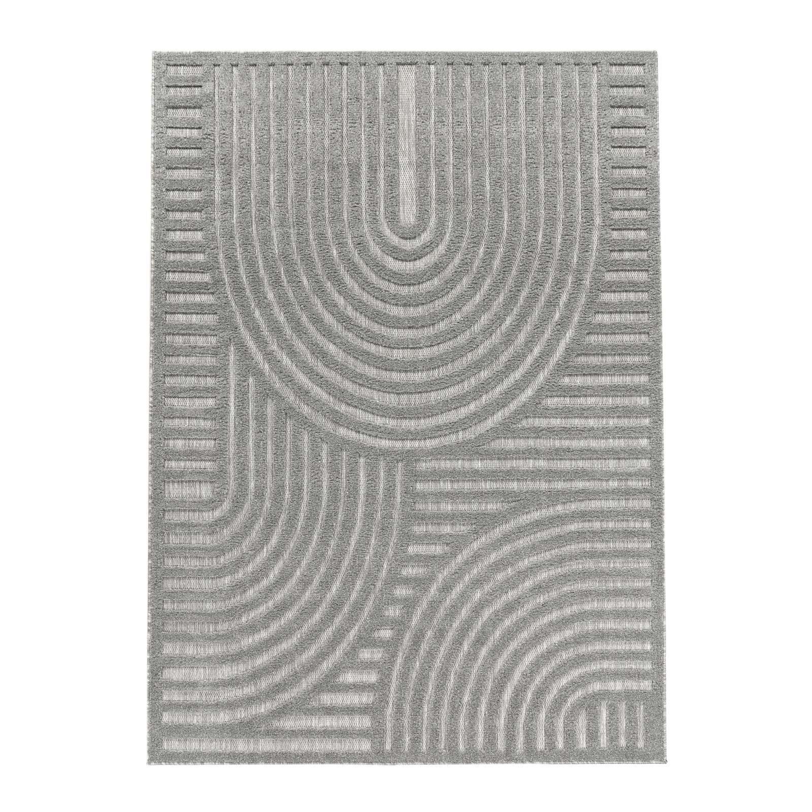 TaCa Home Teppich Outdoor Teppich wetterfest Boho Scandi, rechteckig, Höhe: 10 mm, Terrasse Balkon Garten Wohnzimmer Bad Küche, Grau-674 - 80 x 150 cm
