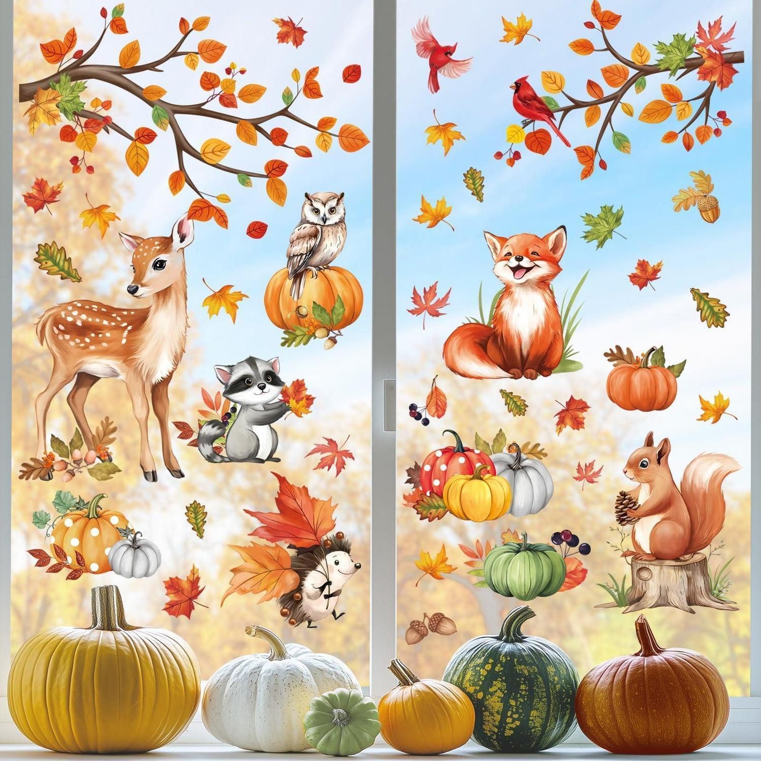 LuxusKollektion Fensterbild Fensterbilder Herbst Tiere bunt