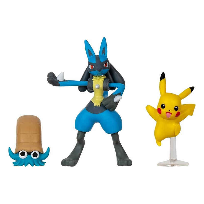 Jazwares Actionfigur Pokémon Battle Figure Set Figuren 3er-Pack Pikachu, Amonitas, Lucario