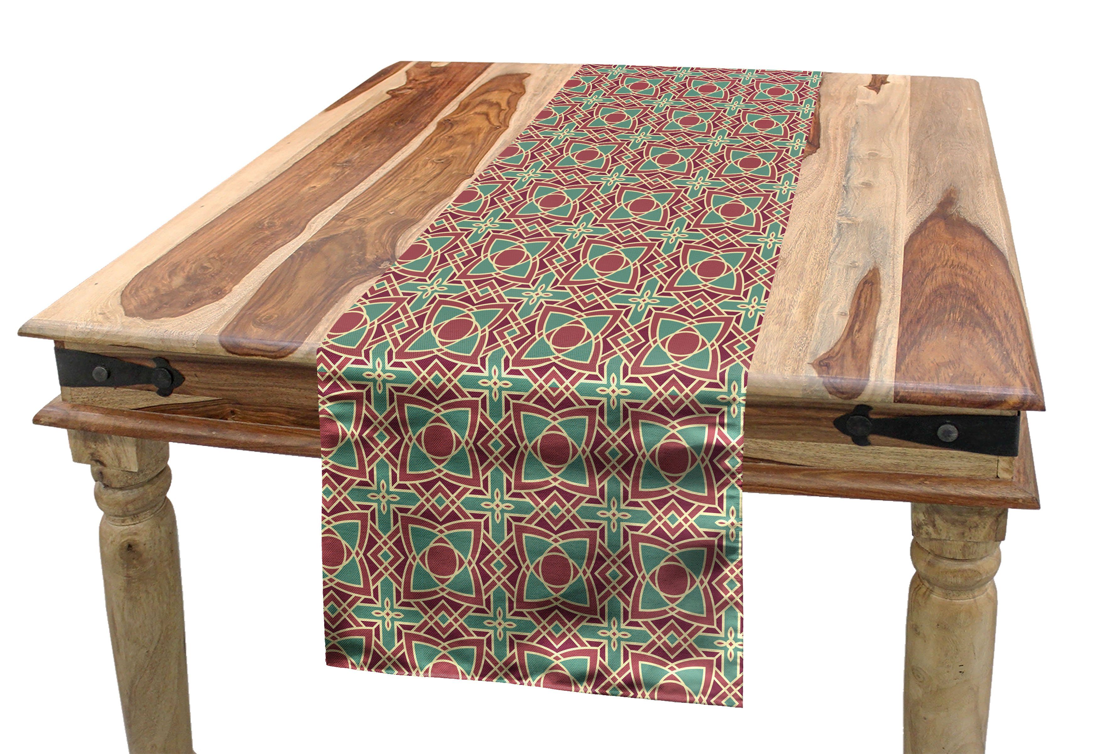 Abakuhaus Tischläufer Esszimmer Küche Rechteckiger Dekorativer Tischläufer, Ethnisch Rahmen große Blüten-