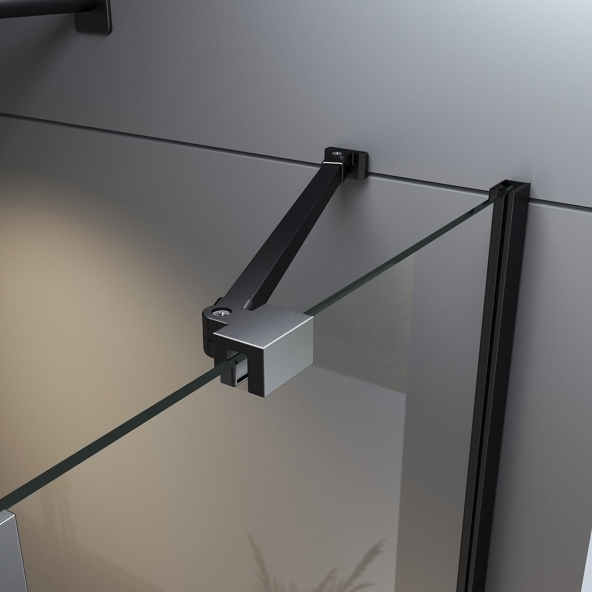 Boromal Duschwand-Stabilisationsstange Stabilisator Walk Glaswand In Haltestange Schwarz für Stabilisierungsstange