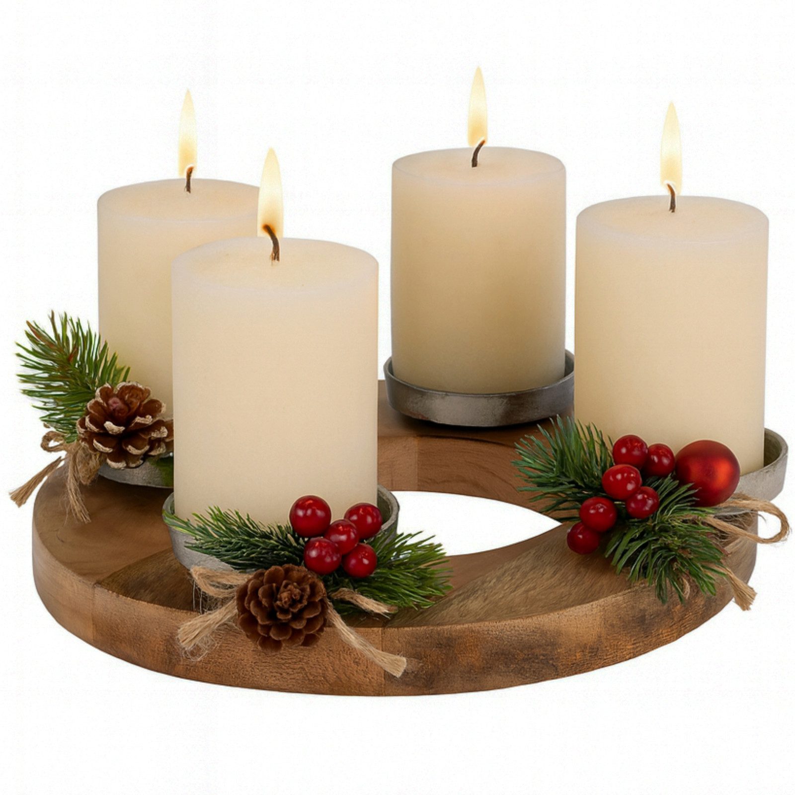 Koopman Adventskranz Kerzenhalter Ø 27 cm Mangoholz Aluminium, für 4 Kerzen günstig online kaufen