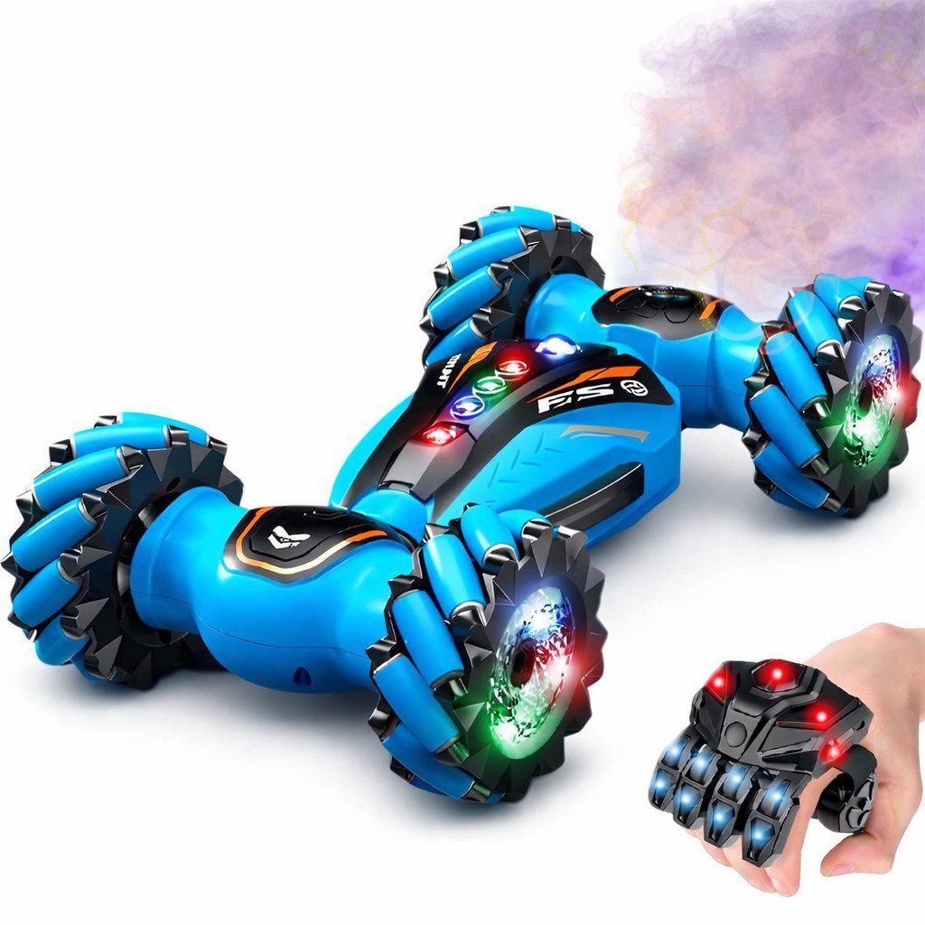 Goldstern-Tech RC-Auto (Stunt Auto mit Spray-Effekt, 360° RC Stuntfahrzeug), mit Gestensteuerung, LED-Effekten, 2 Fahrmodi & Mecanum-Rädern