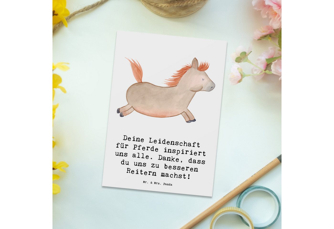 Thumbnail - Mr. & Mrs. Panda Postkarte Reitsport Trainerin Inspiration - Weiß - Geschenk, bessere Reiter, Er, Hochglänzend