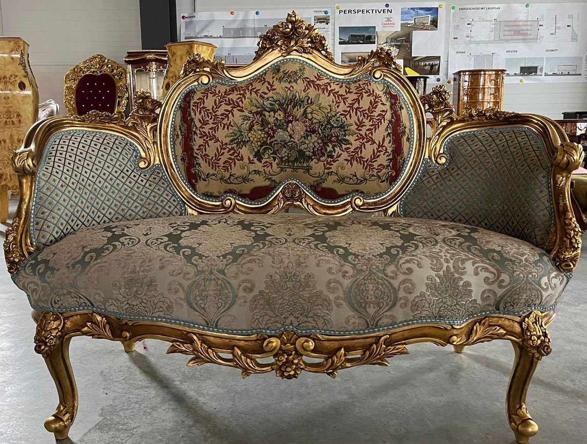 Casa Padrino Sofa Casa Padrino Barock Sofa Mehrfarbig / Gold - Handgefertigtes Wohnzimmer Sofa im Barockstil - Prunkvolle Barock Möbel - Barockstil Wohnzimmer Möbel - Edel & Prunkvoll