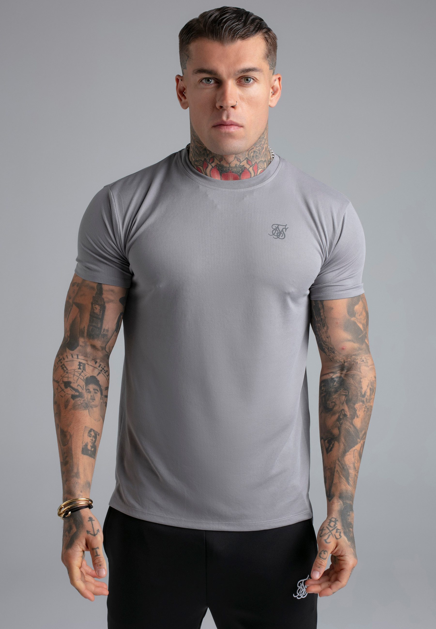 T-Shirt SikSilk Herren Grau Muscle Fit T-Shirt