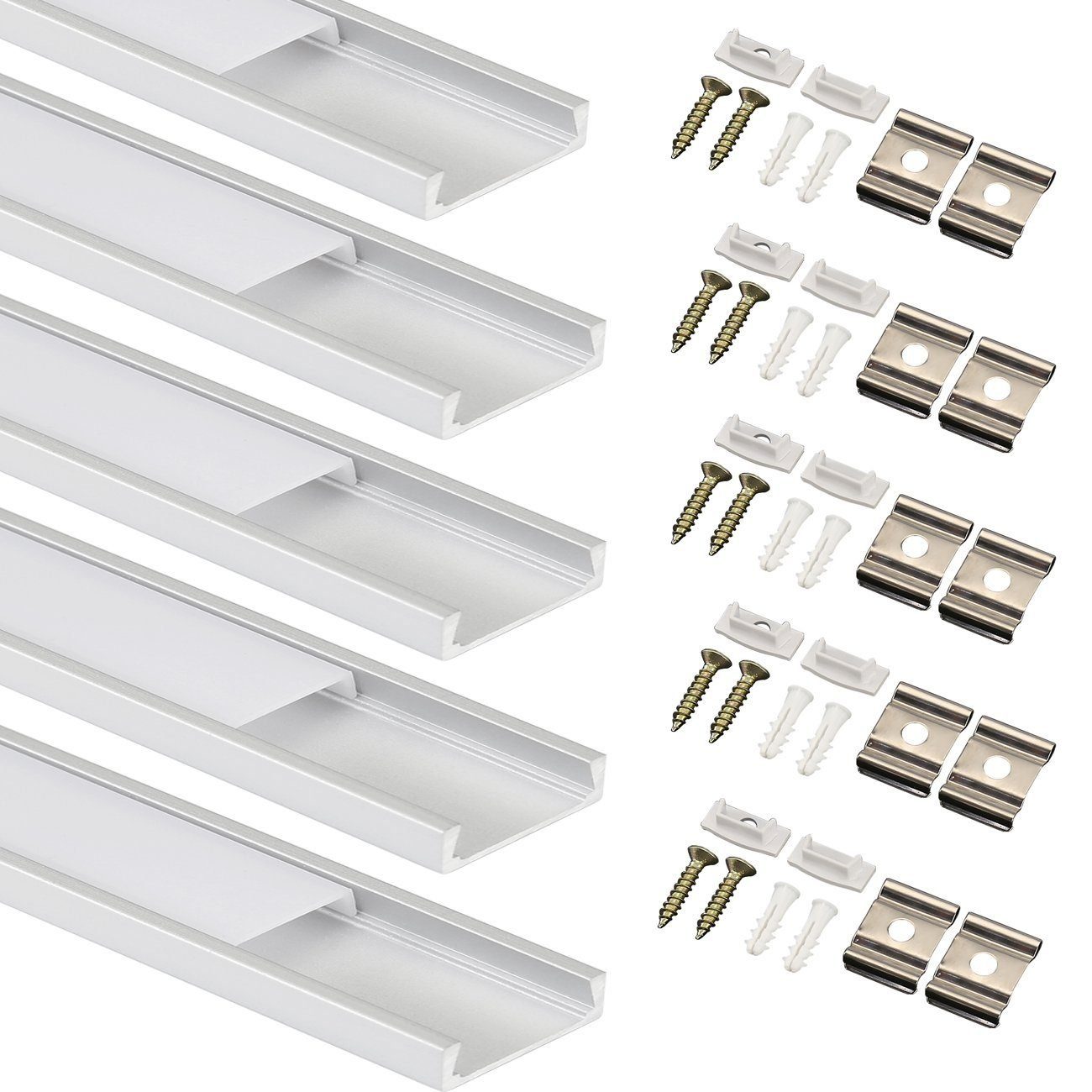 LETGOSPT LED LED-Streifen Aluminium für Profil Aluprofil Eloxiert LED-Stripe-Profil 5 1 Stücke Profile, Leiste LED-Stripe-Profil m Schiene Alu