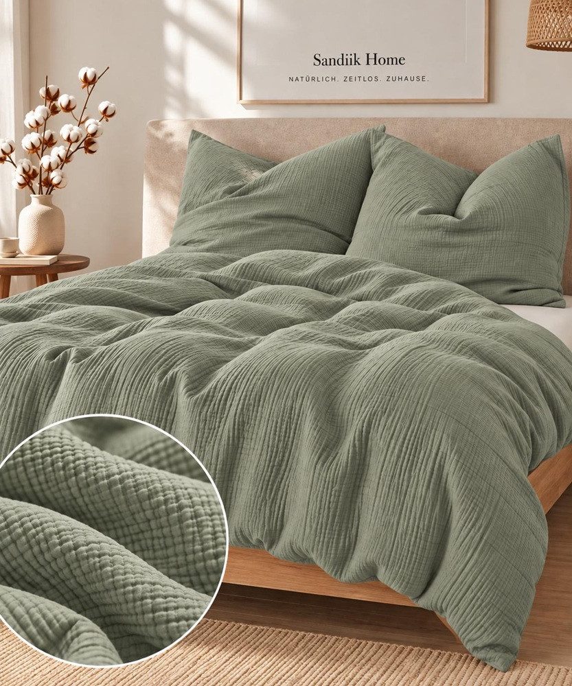 Sandiik Bettwäsche Musselin Bettwäsche in Grün Nuancen aus Biobaumwolle, 100% Biobaumwolle Made In Stuttgart