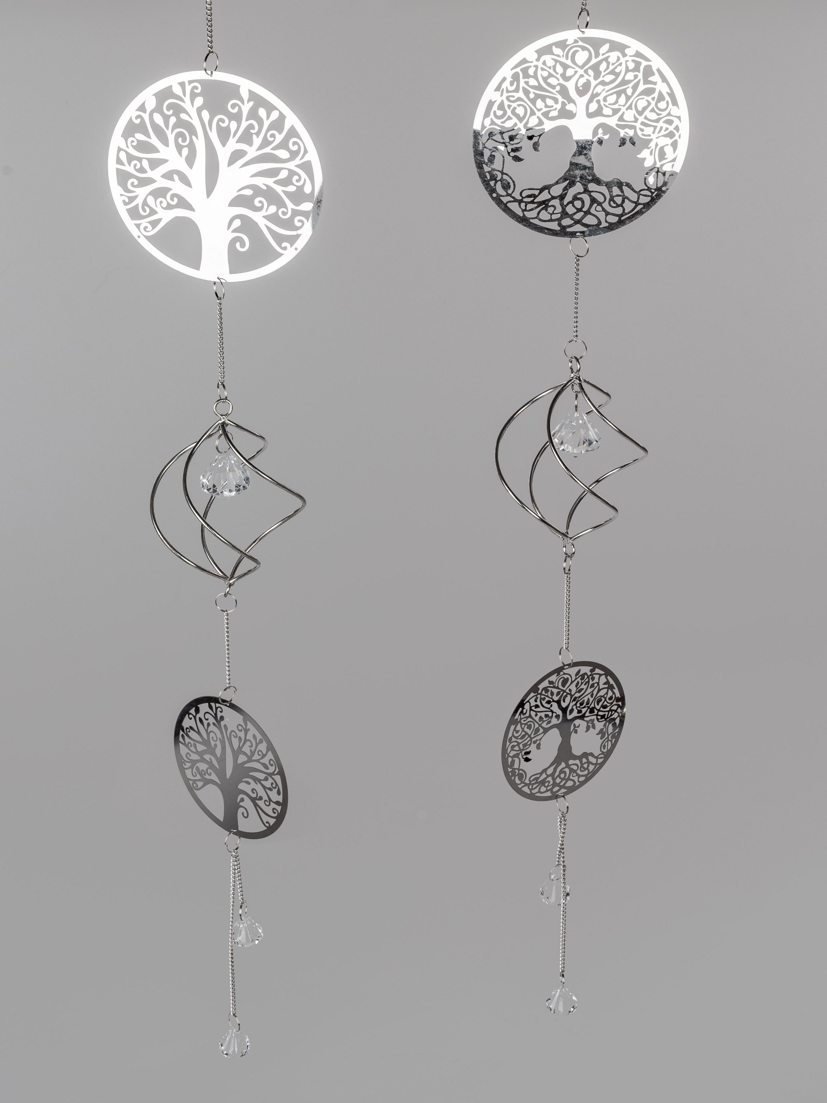 formano Dekohänger Hängedeko Bäume 2er Set Edelstahl silber 62 cm, ganzjährige Fensterdeko