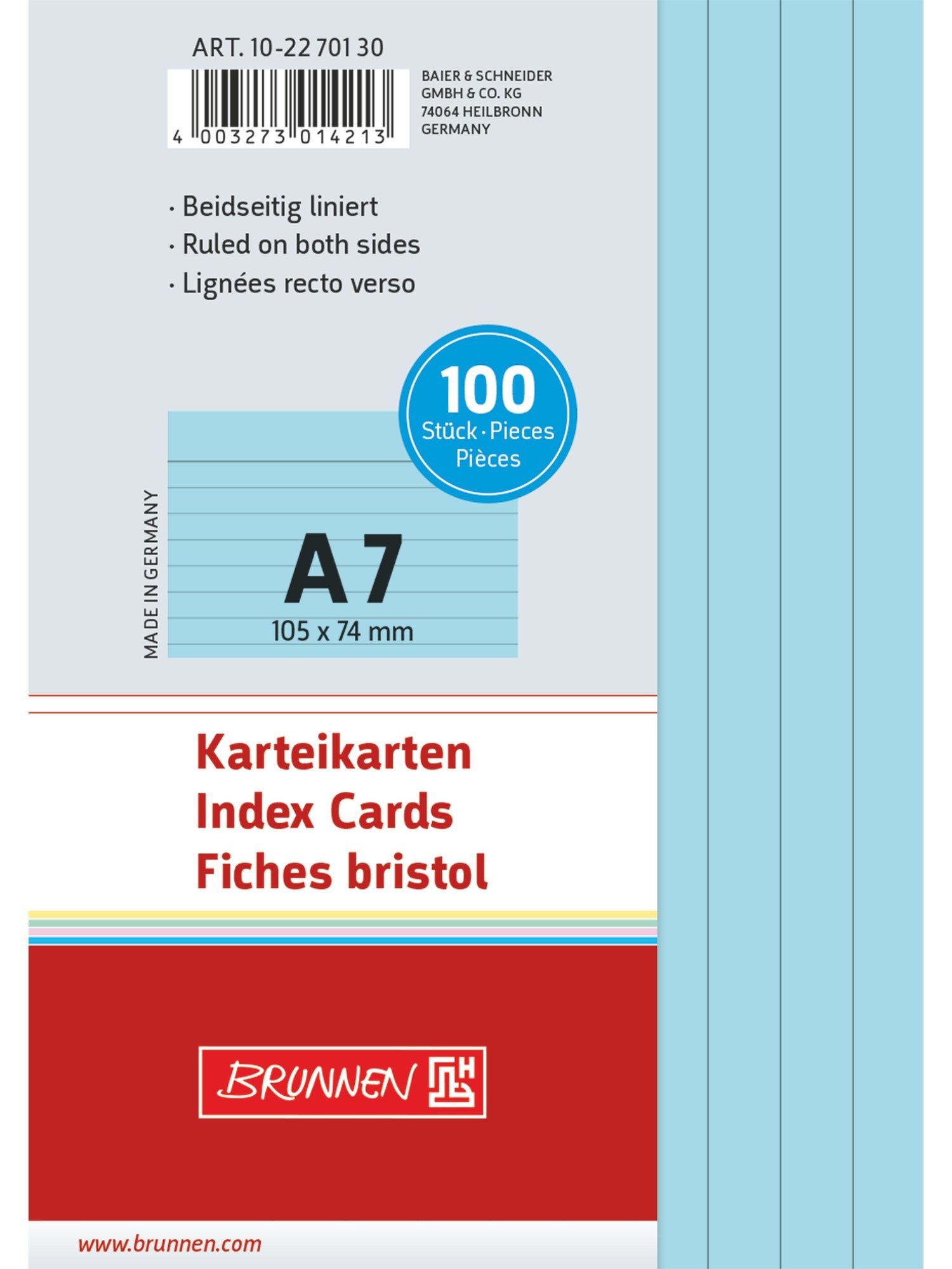 Baier Kindersitz Karteikarten Karteikarten liniert A7 blau 100 Stück