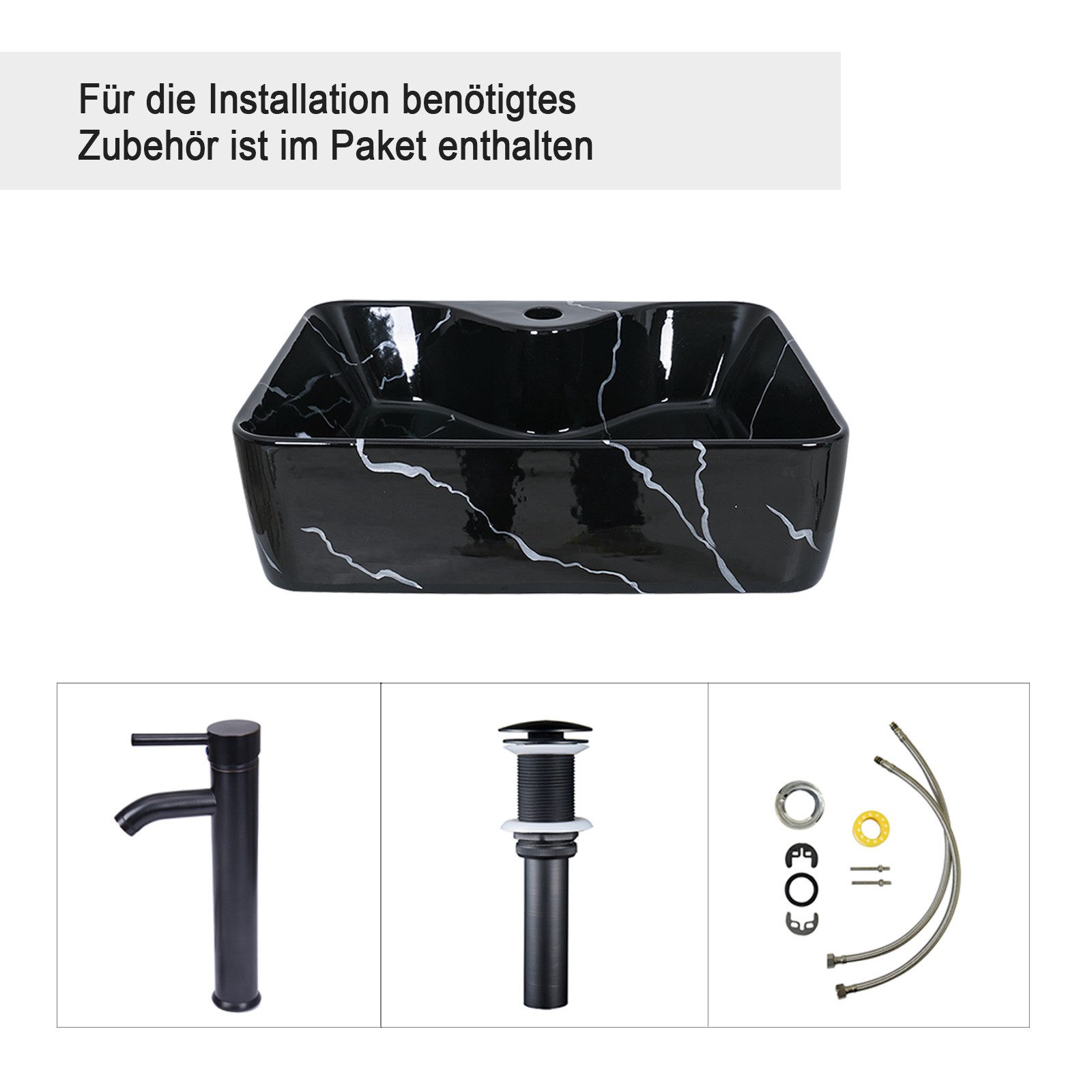 Puluomis Aufsatzwaschbecken Waschbecken Set mit Wasserhahn und Ablaufgarnit günstig online kaufen