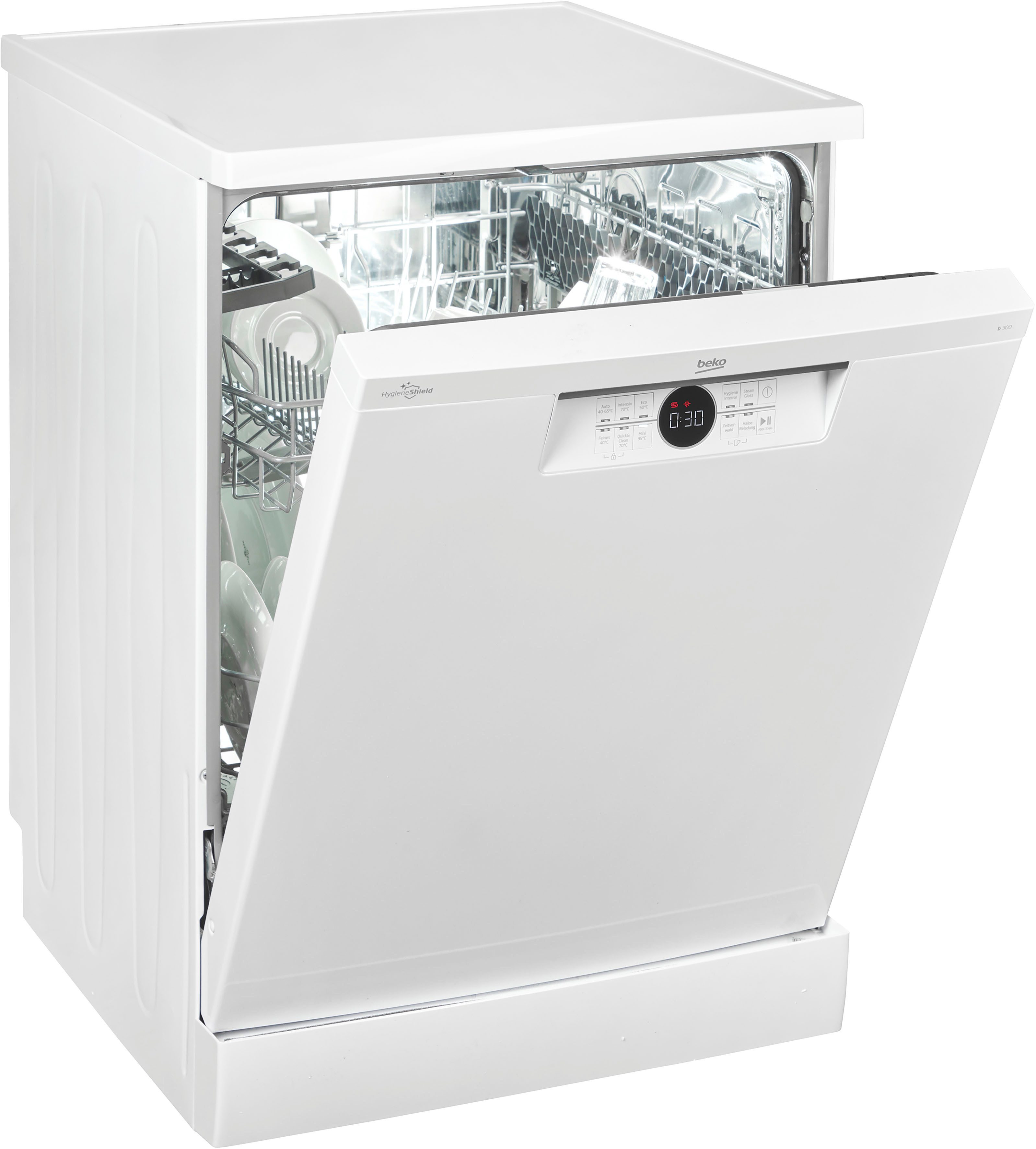 BEKO Standgeschirrspüler BDFN26430W 7694801677, 14 Maßgedecke, SteamGloss – Glänzende Gläser dank optimierter Trocknung