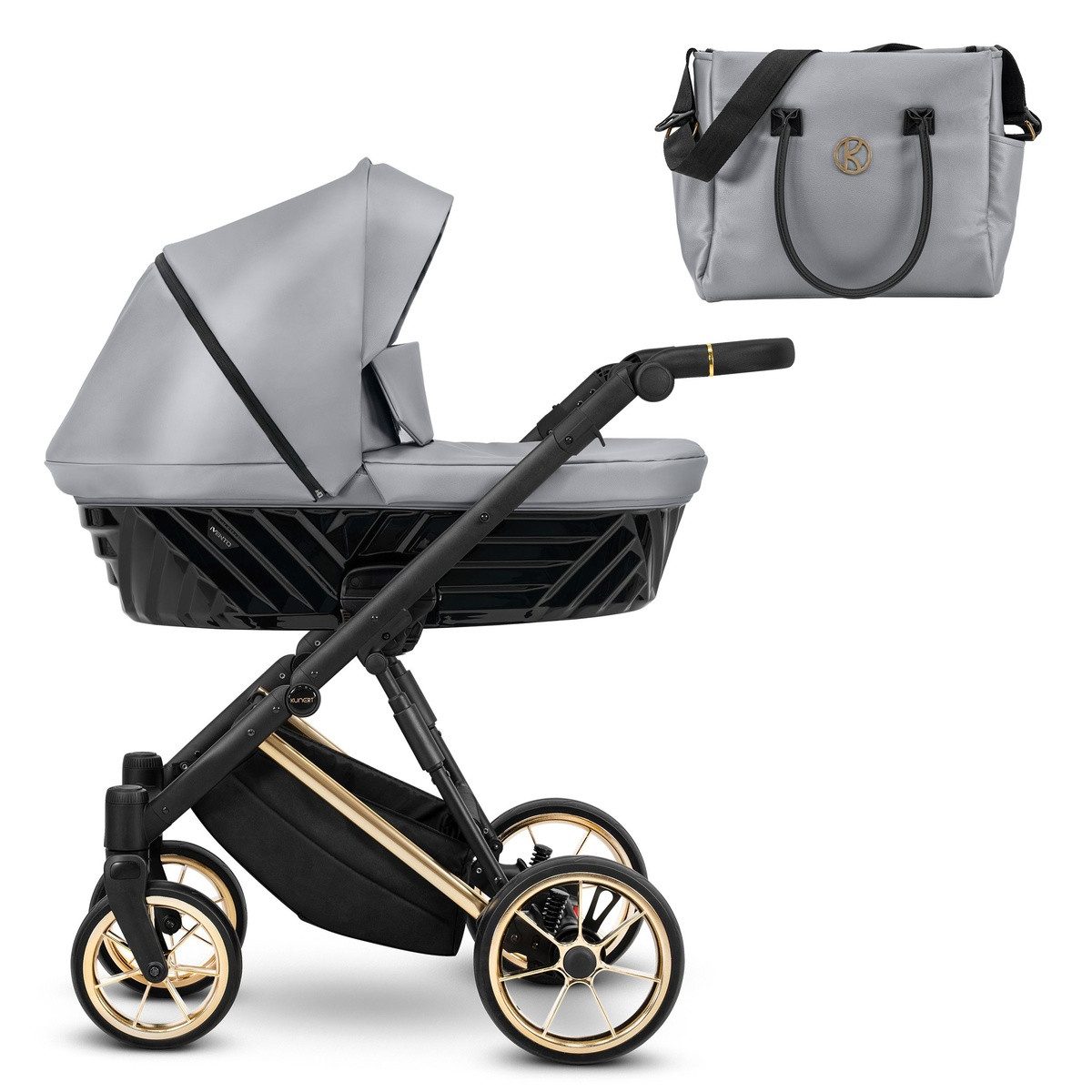 KUNERT Kombi-Kinderwagen Ivento Premium 2in1 Kinderwagen mit goldenem Rahmen, 3D-Gondel mit modernistischer Form, TÜV NORD und ZETOM zertifiziert