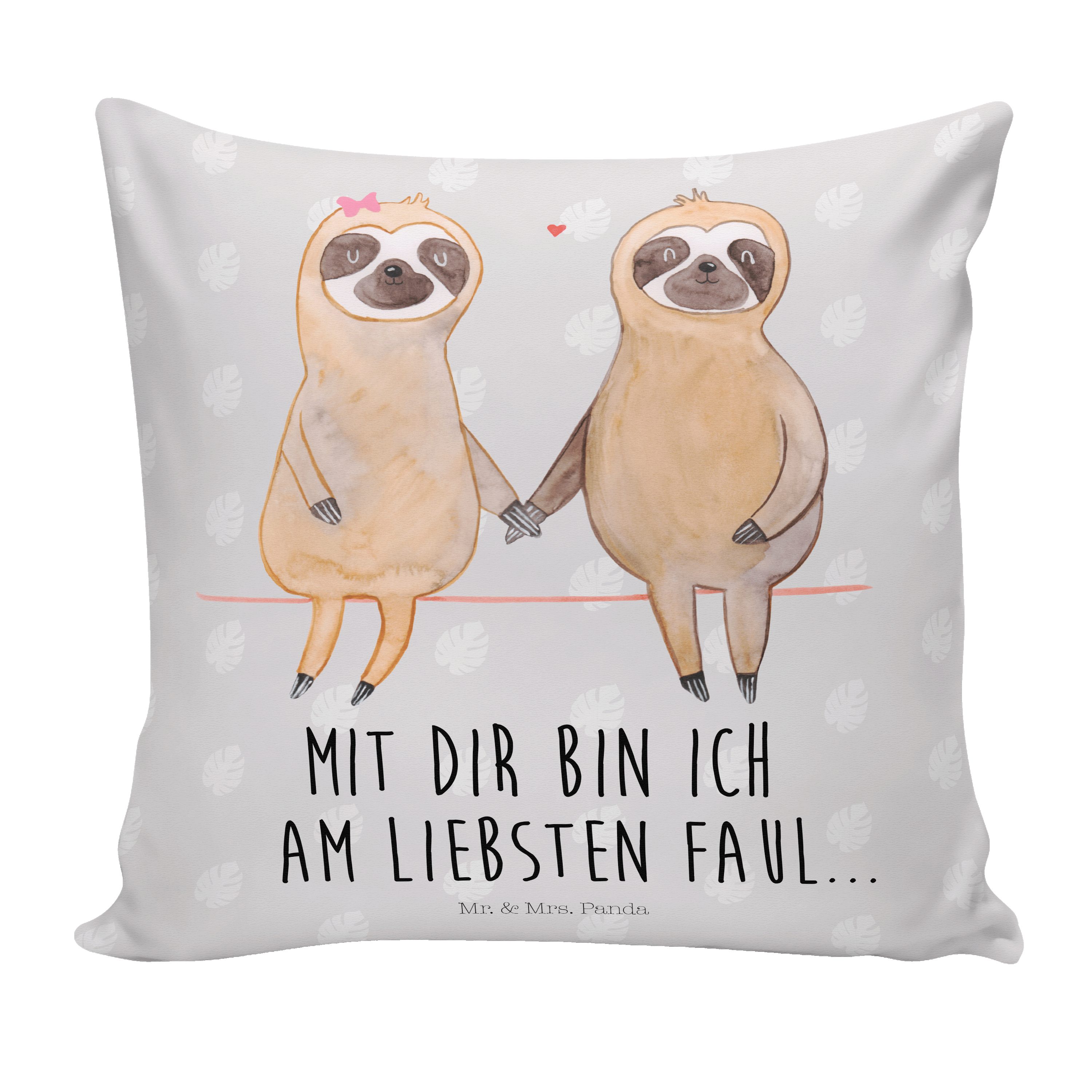 Mr. & Mrs. Panda Dekokissen Faultier Pärchen - Grau Pastell - Geschenk, Kopfkissen, Lieblingstier
