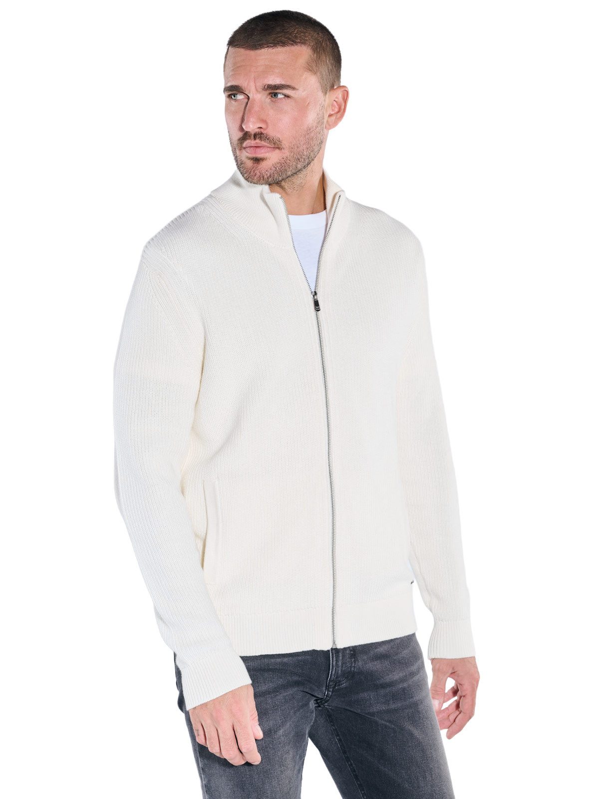 emilio adani Strickjacke Herren Strickjacke, Reinweiss