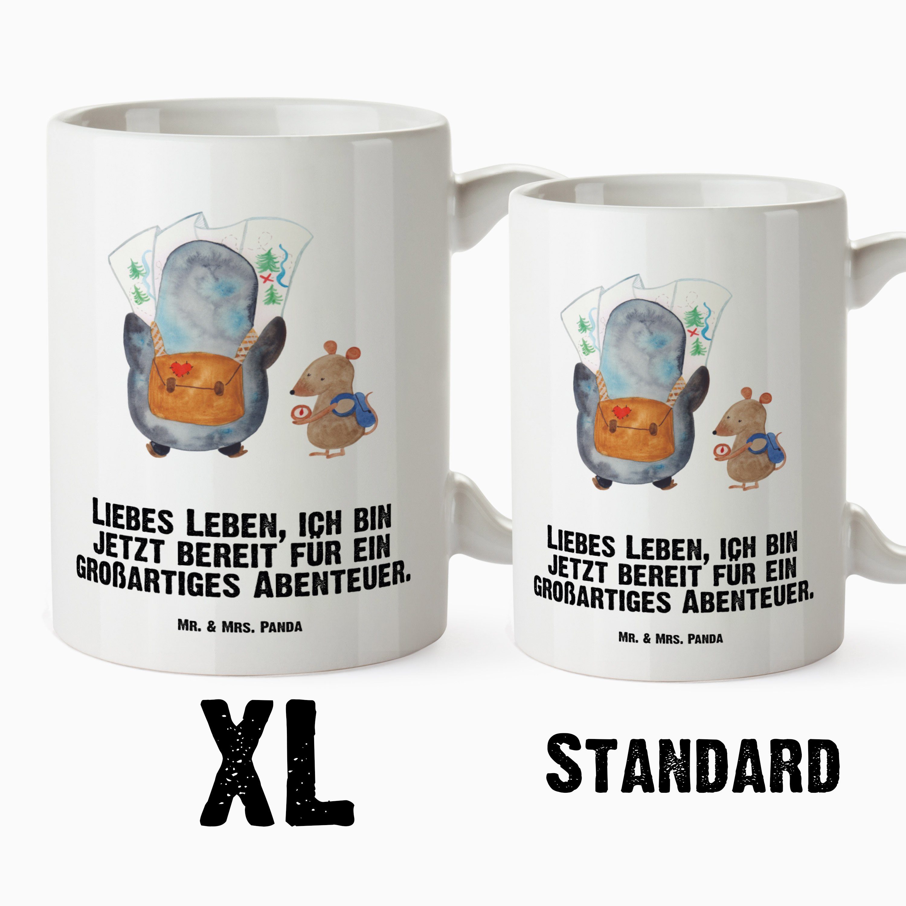 Mr. & Mrs. Panda Tasse Pinguin & Maus Wanderer - Weiß - Geschenk, Jumbo Tasse, spülmaschinen, XL Tasse Keramik